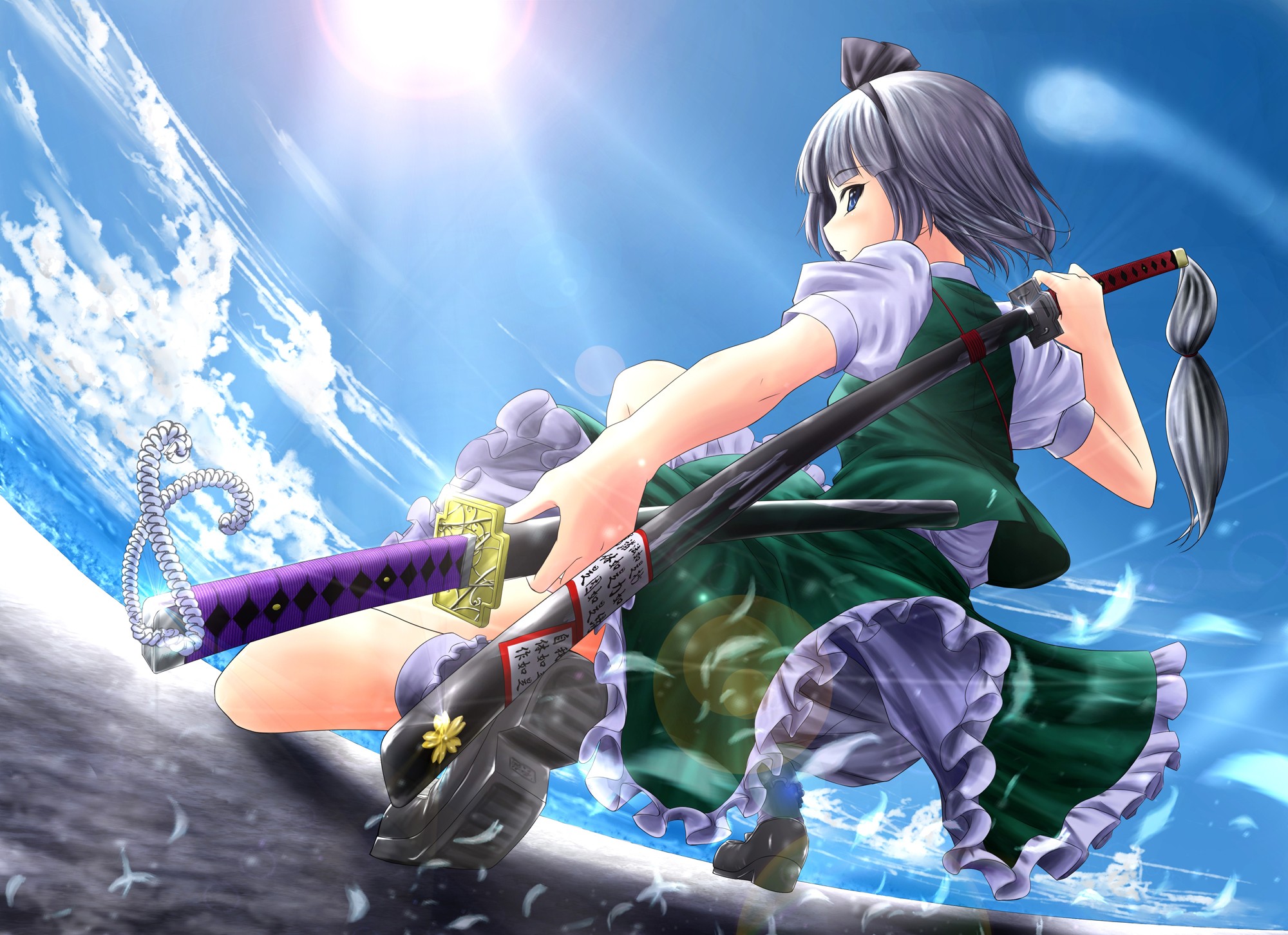 Anime 2000x1453 anime girls sword Touhou Konpaku Youmu anime weapon katana women with swords kneeling