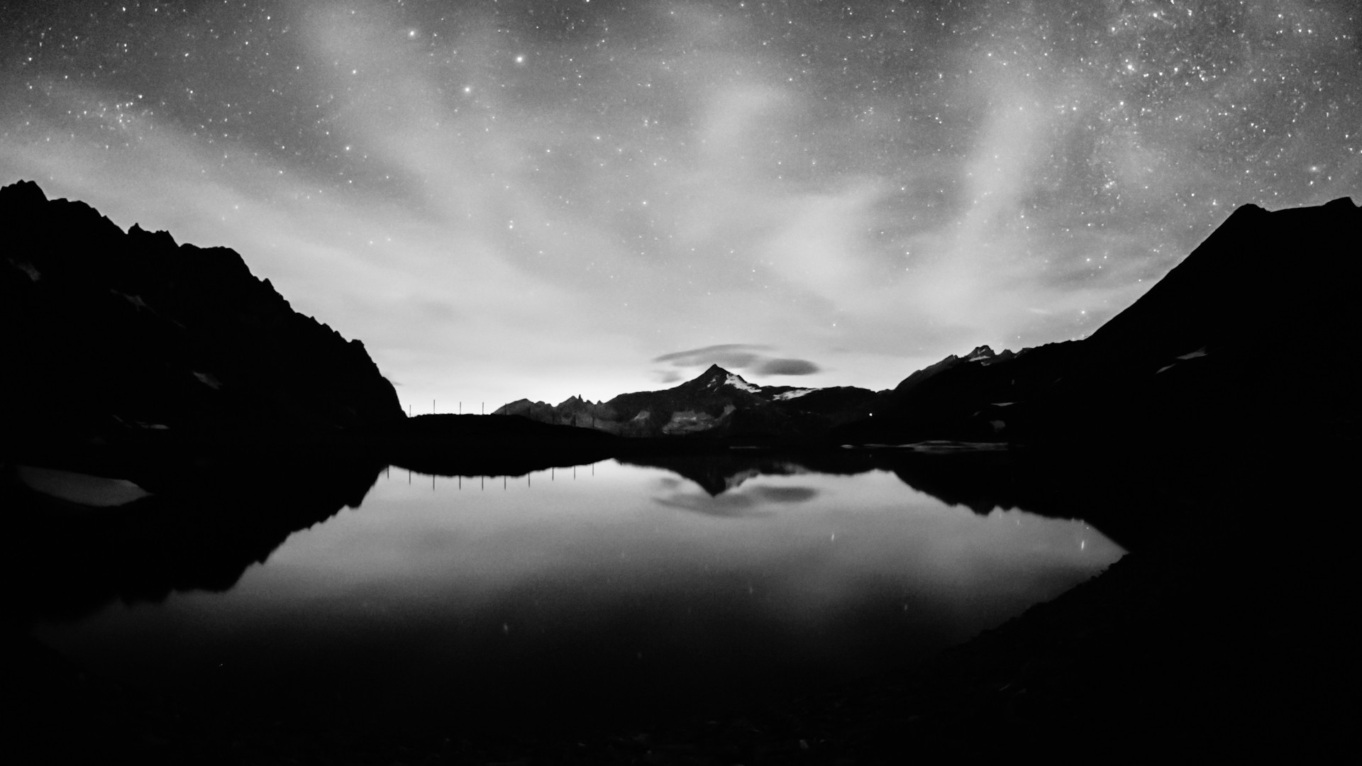 General 1920x1080 photography monochrome water night lake reflection landscape dark nature sky stars