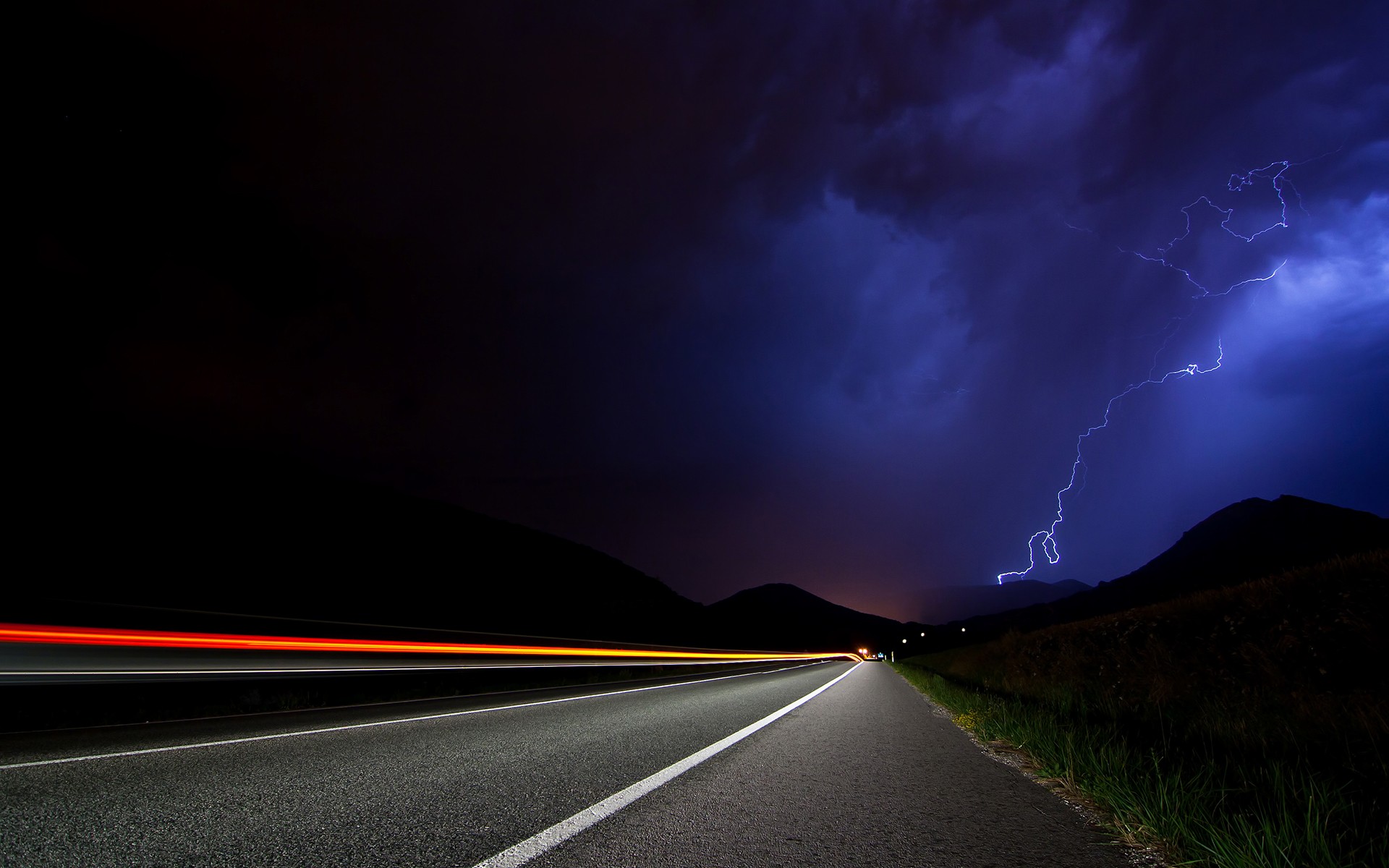 General 1920x1200 photography night lightning storm road long exposure asphalt sky low light