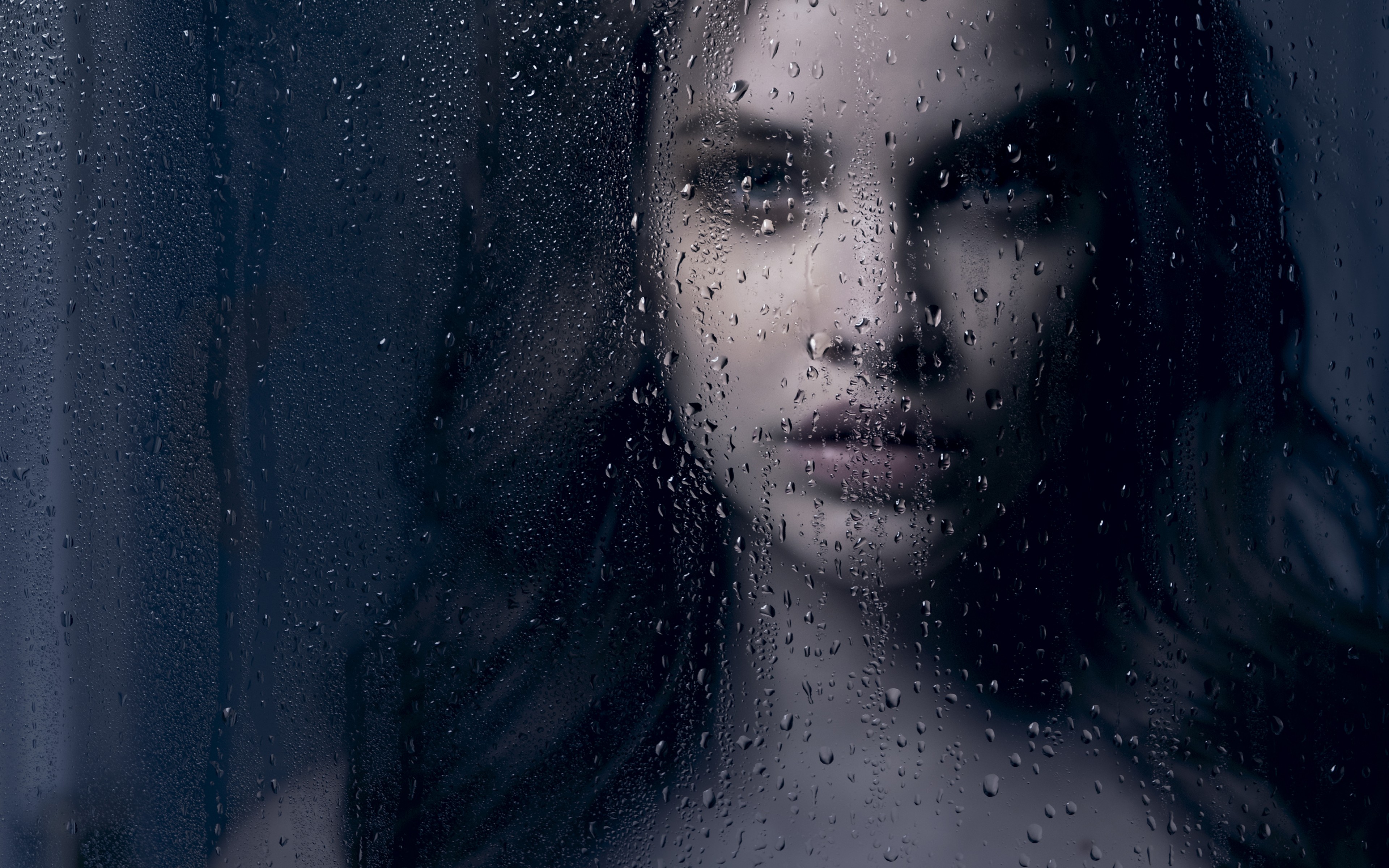 People 3840x2400 Barbara Palvin brunette model women looking at viewer water drops glass water on glass behind the glass face women indoors indoors