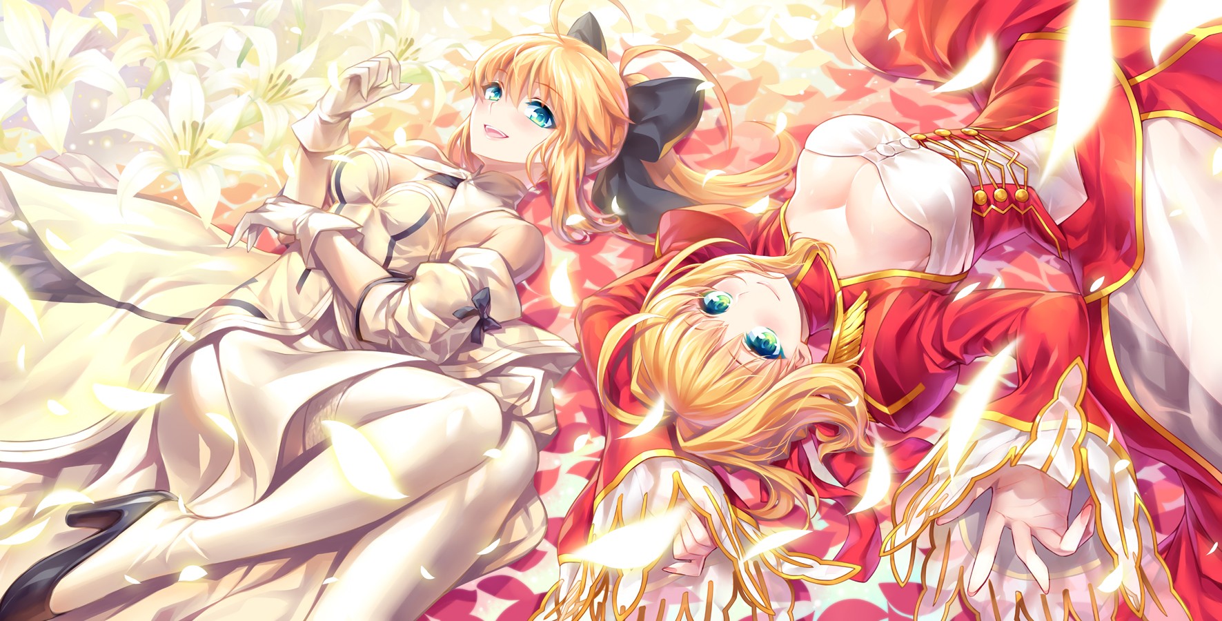 Two Women Big Boobs Blue Eyes Legs Knees Together Fate Series Saber Lily Nero Claudius 