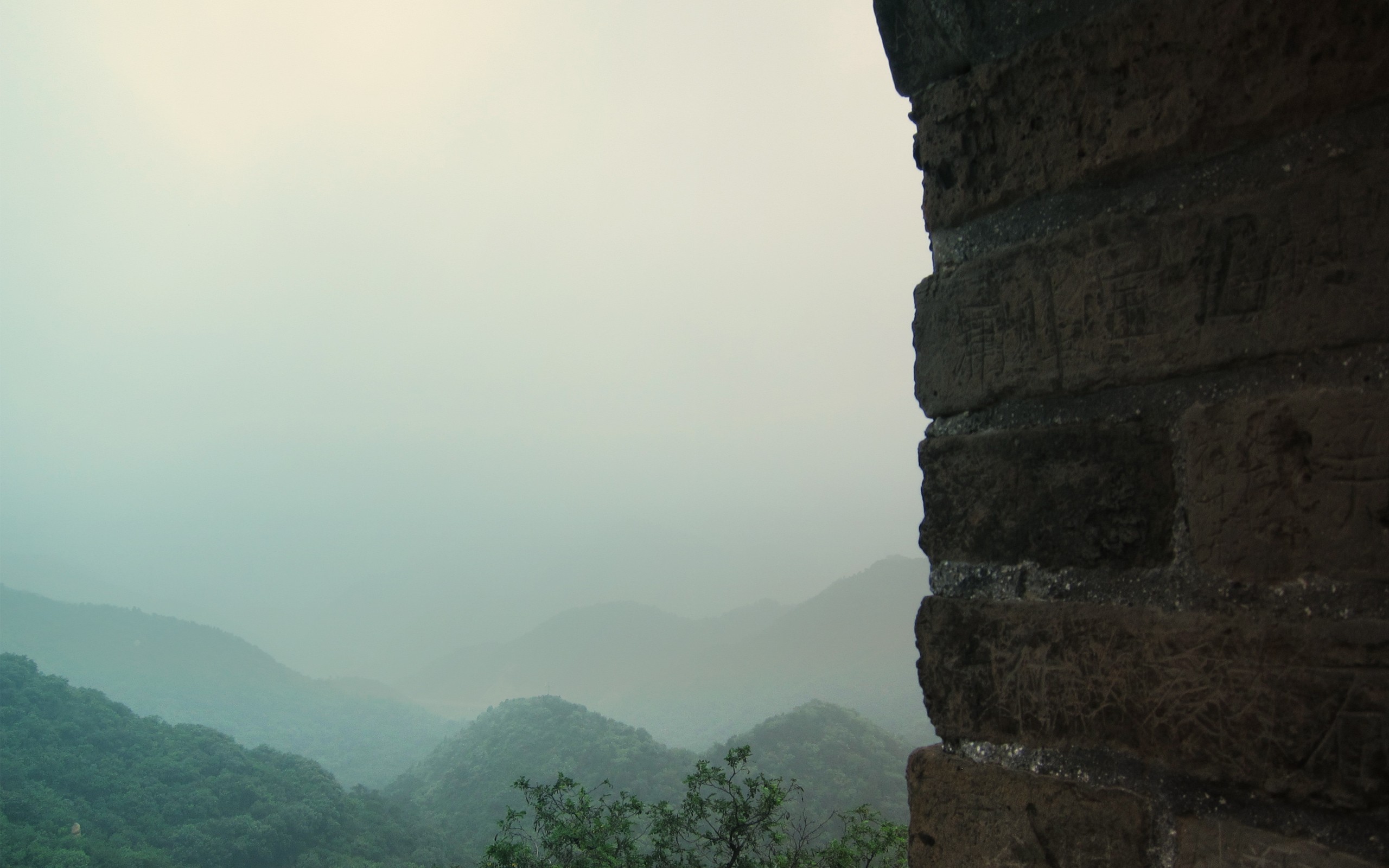 General 2560x1600 photography mist landscape plants hills wall bricks