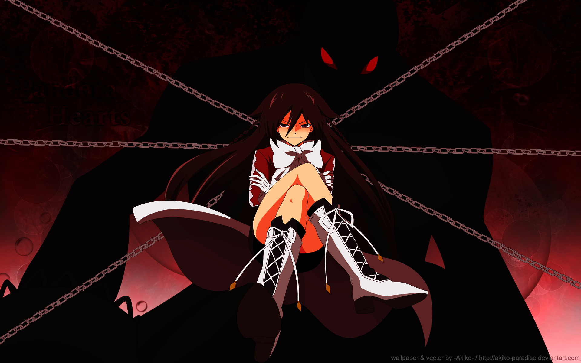 Anime 1920x1200 anime Pandora Hearts Alice Baskerville anime girls legs crossed boots chains looking at viewer red eyes DeviantArt