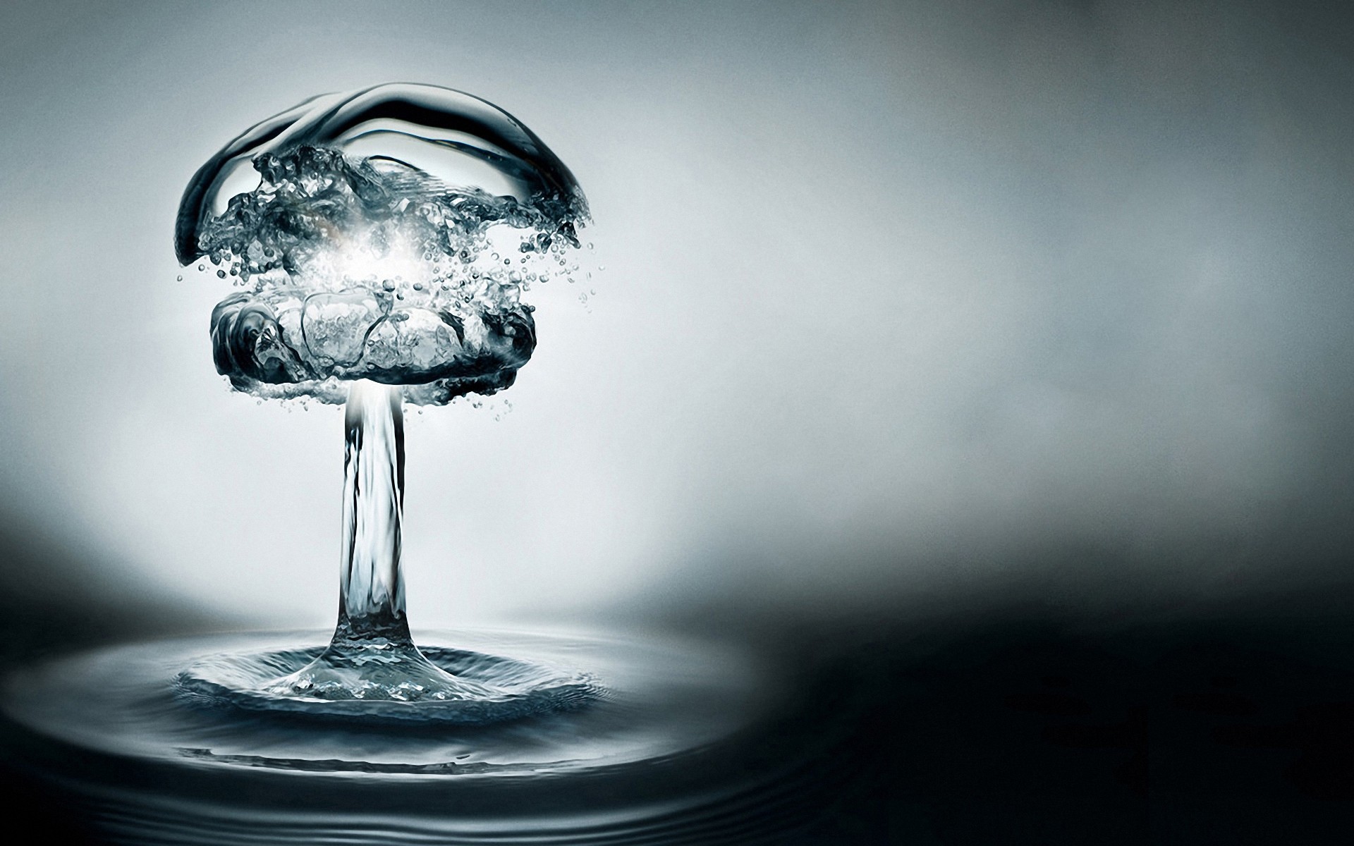 General 1920x1200 water atomic bomb liquid digital art mushroom clouds ripples water drops