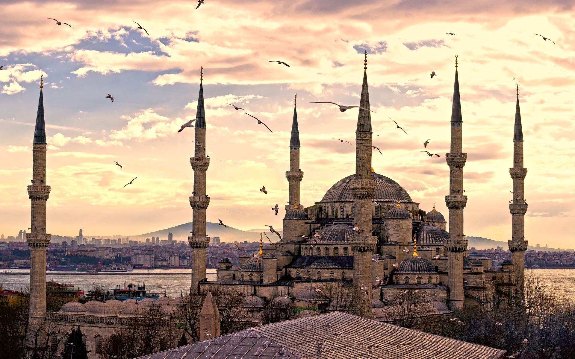 General 1920x1200 Istanbul Sultan Ahmed Mosque Turkey mosque architecture cityscape sky birds beige
