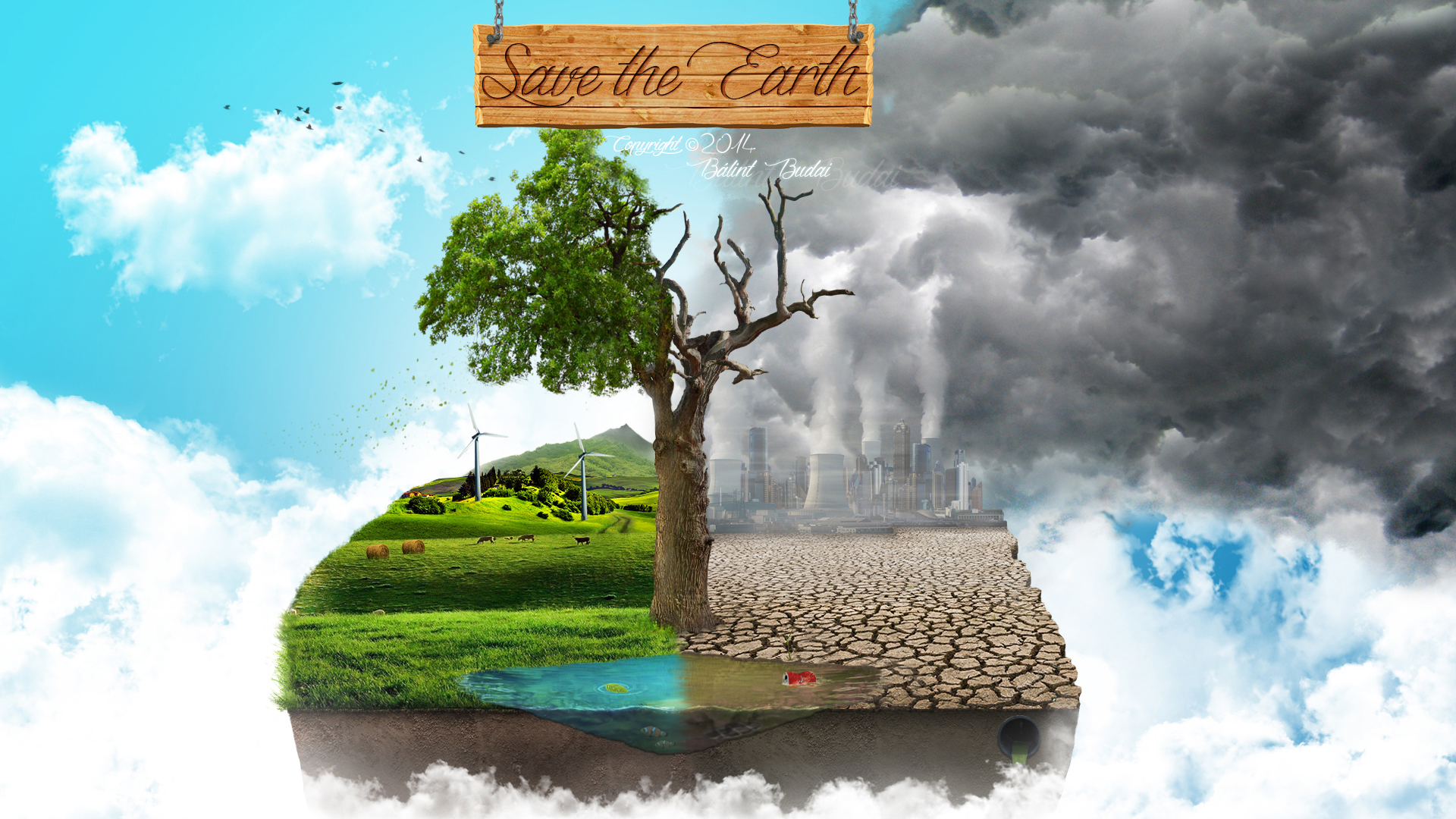 General 1920x1080 environment pollution digital art artwork nature industrial clouds sky blue Earth 2014 (Year) Bálint Budai