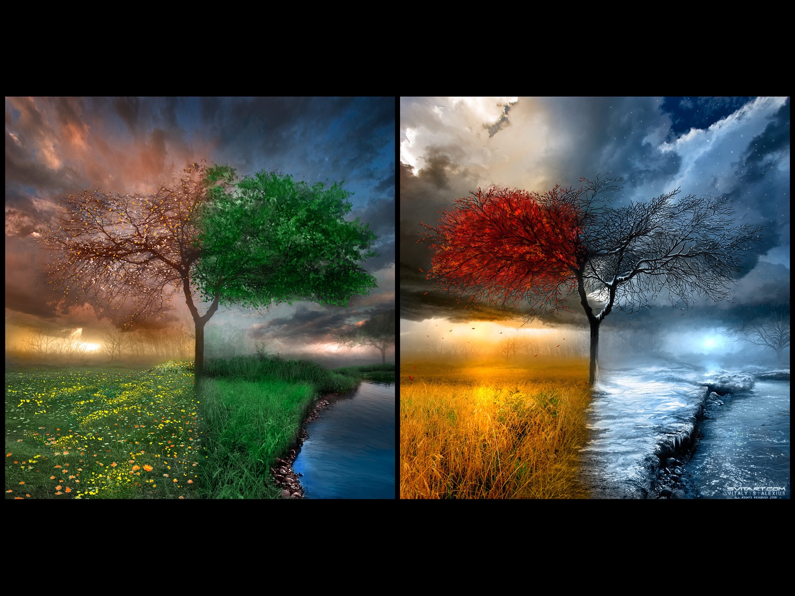 General 1600x1200 seasons collage digital art trees plants flowers grass summer spring fall winter