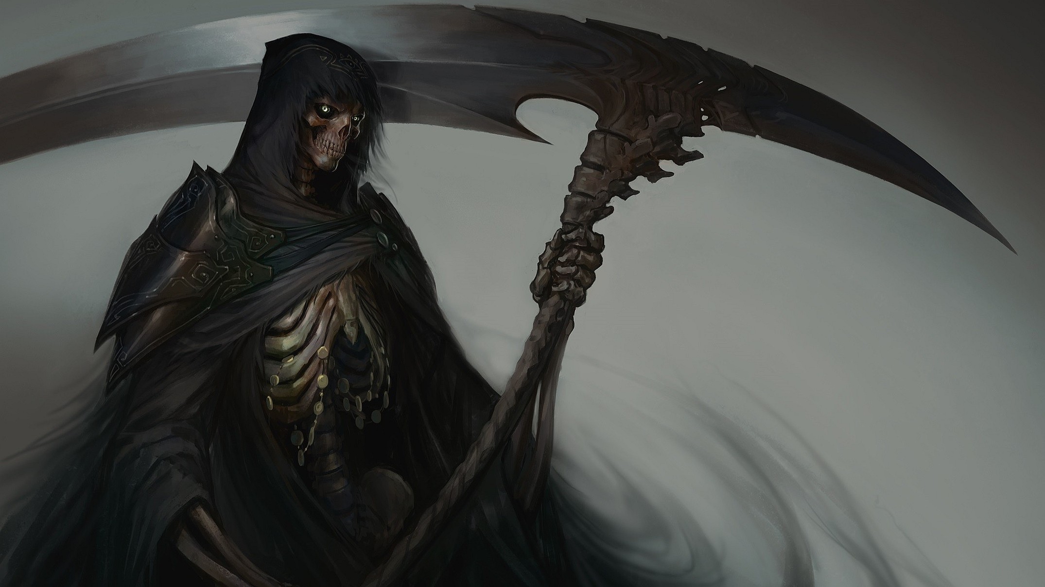 General 2150x1209 death scythe Grim Reaper fantasy art dark fantasy skull skeleton hoods digital art