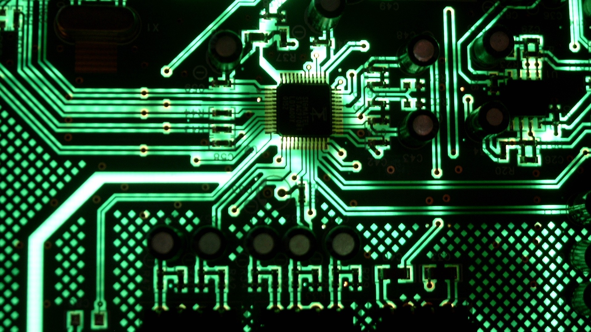 General 1920x1080 technology circuits green electronics hardware microchip