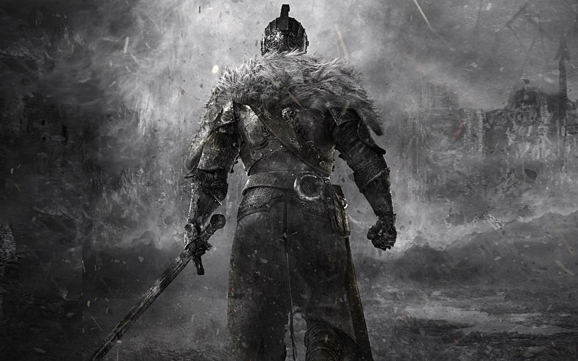 General 1920x1200 Dark Souls knight sword video games fantasy art artwork Dark Souls II monochrome video game art