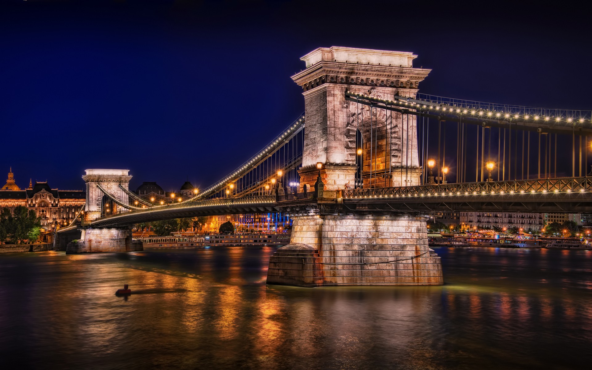 General 1920x1200 Chain Bridge Hungary bridge Budapest architecture lantern night water river