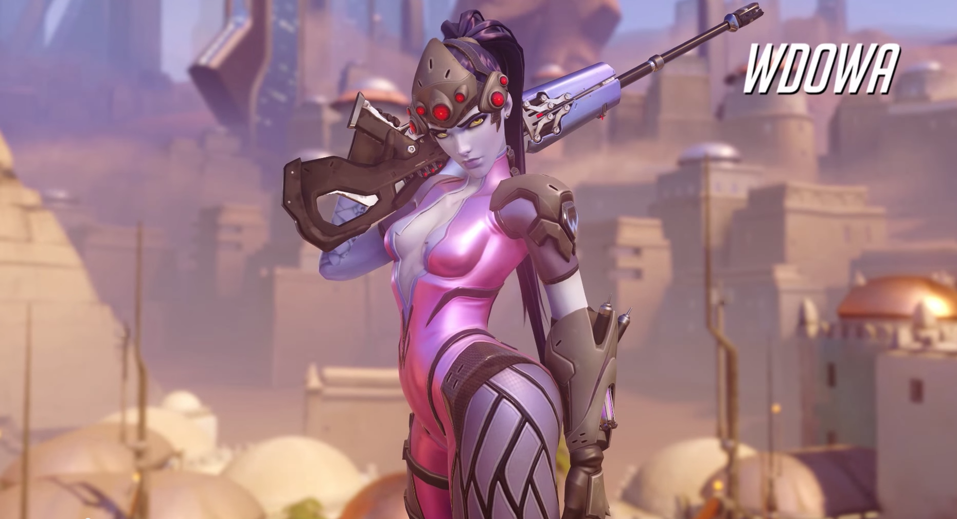 General 1860x1010 Overwatch video games Widowmaker (Overwatch) PC gaming weapon video game art boobs yellow eyes standing video game girls girls with guns video game characters
