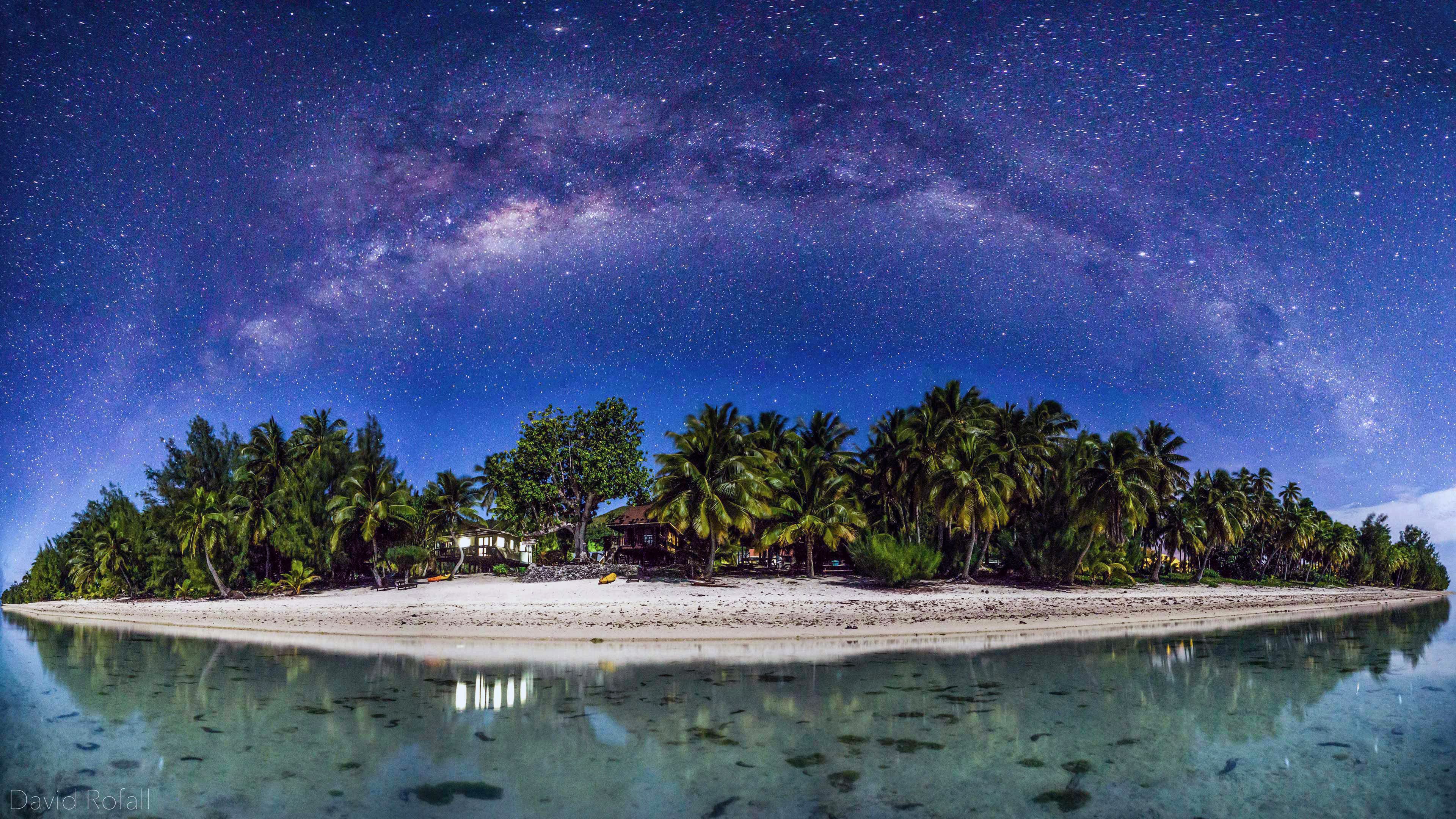 General 3840x2160 beach galaxy island Milky Way sky stars palm trees