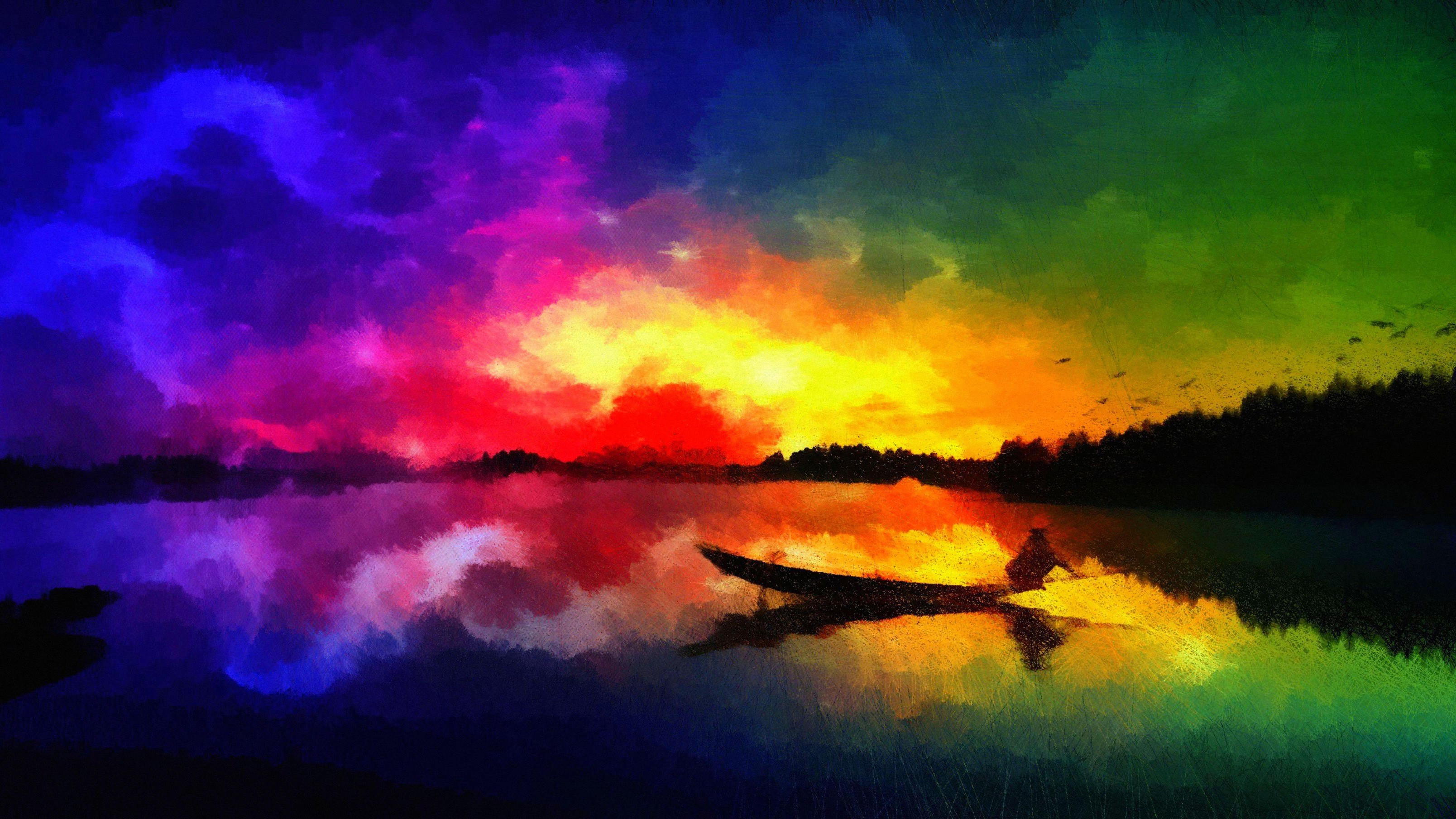 General 3216x1809 painting boat artwork colorful fisherman digital art vehicle nature water sky