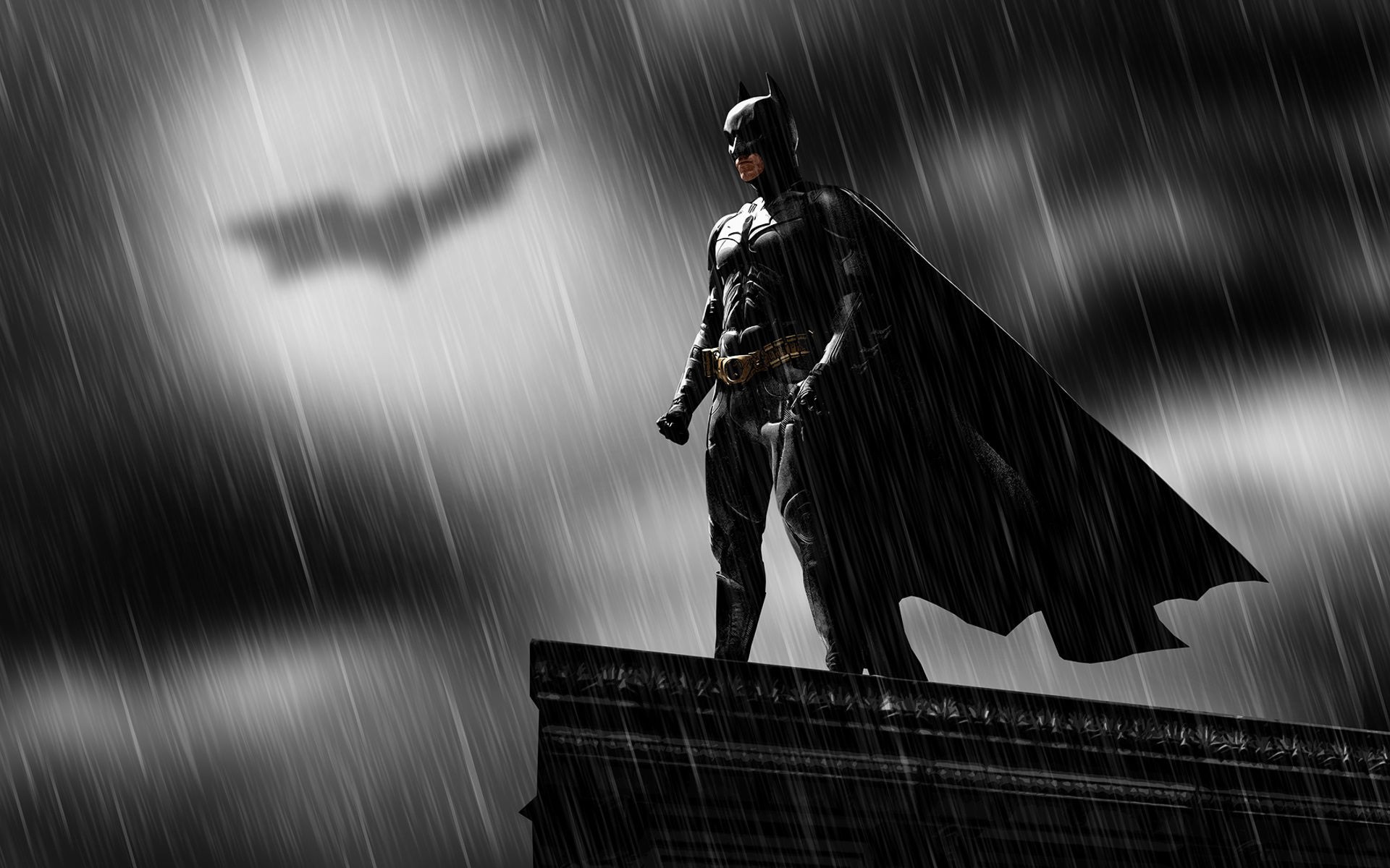 General 1920x1200 Batman superhero rain dark cape movies Batman logo standing hero digital art