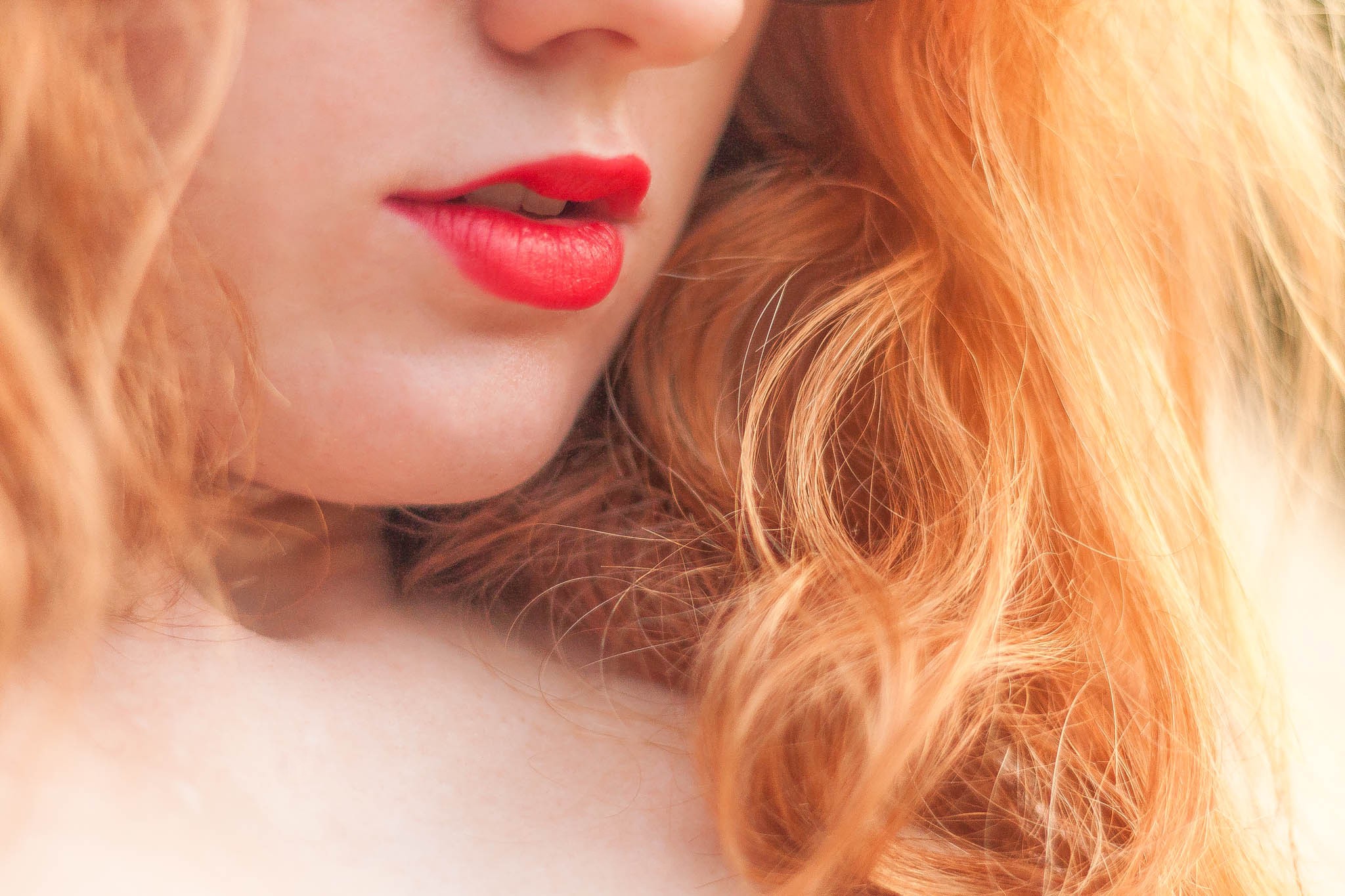 People 2048x1365 women red lipstick lips cropped closeup lipstick makeup blonde model