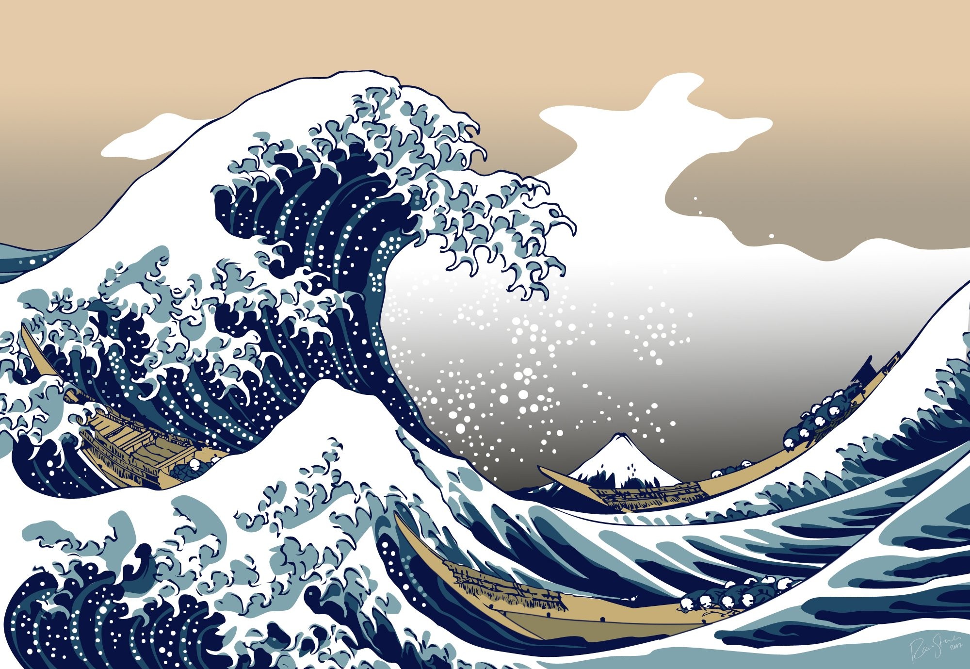 General 2000x1379 nature blue The Great Wave of Kanagawa sea waves Japan Asia Ukiyo-e classic art