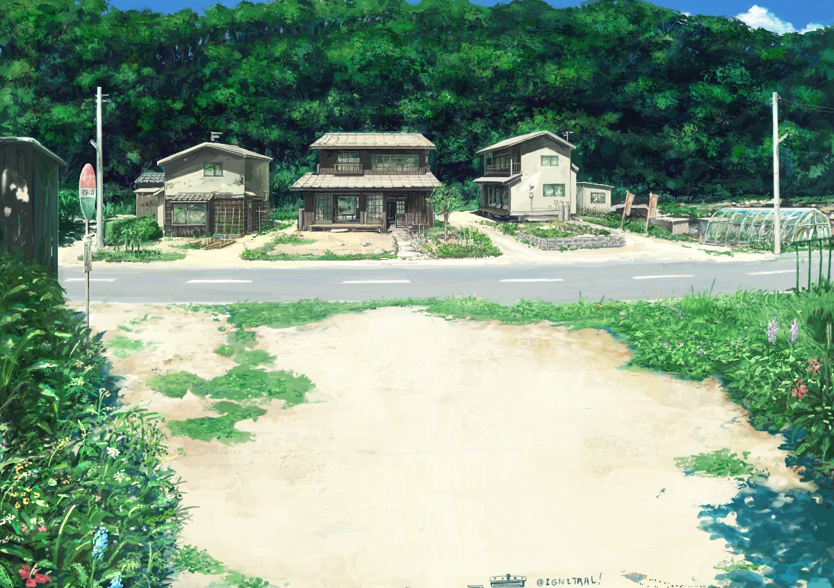 Anime 1200x846 nature village anime road artwork Japan