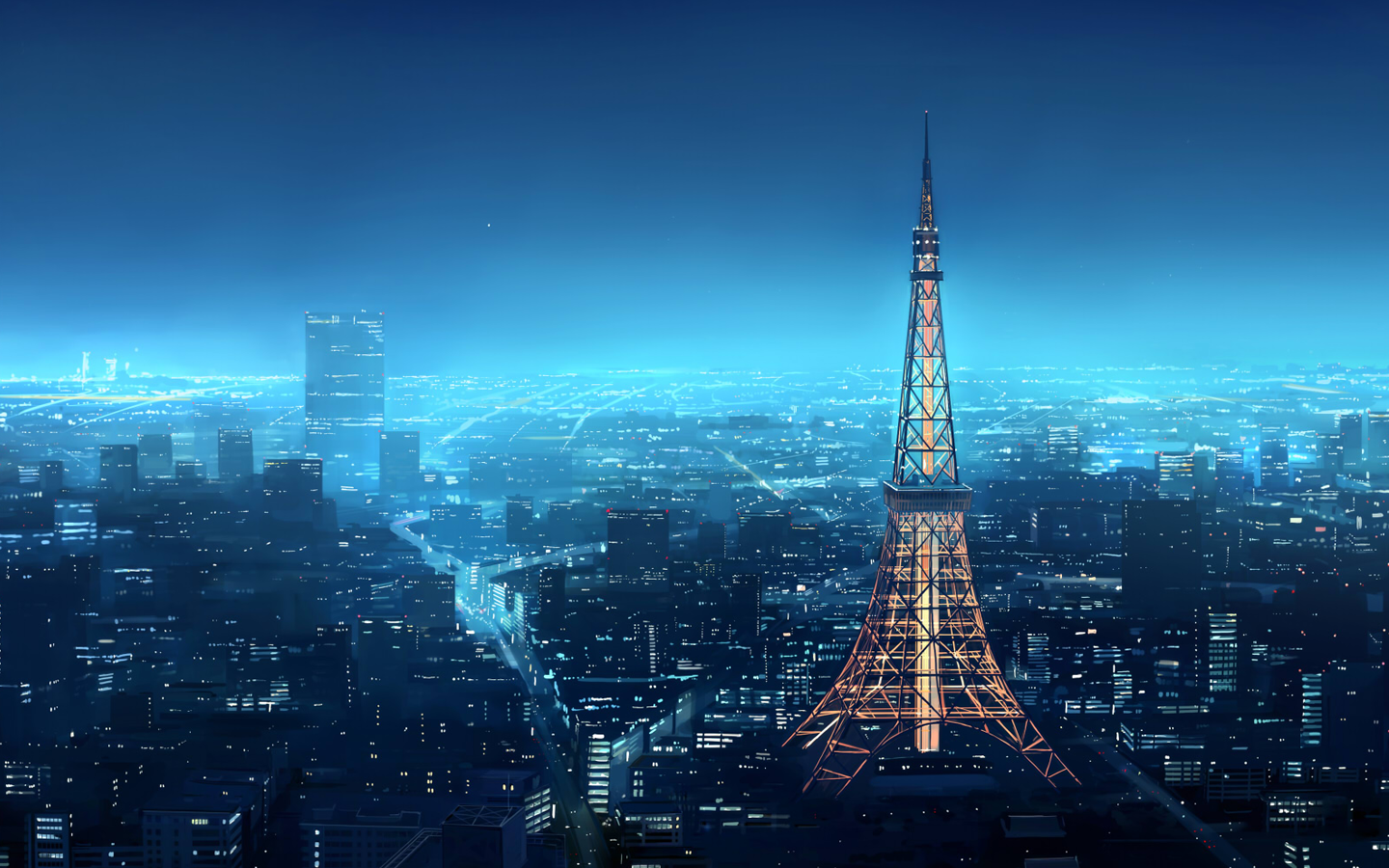Anime 1440x900 anime scenery Tokyo Tower Japan blue cyan cityscape Asia Pixiv
