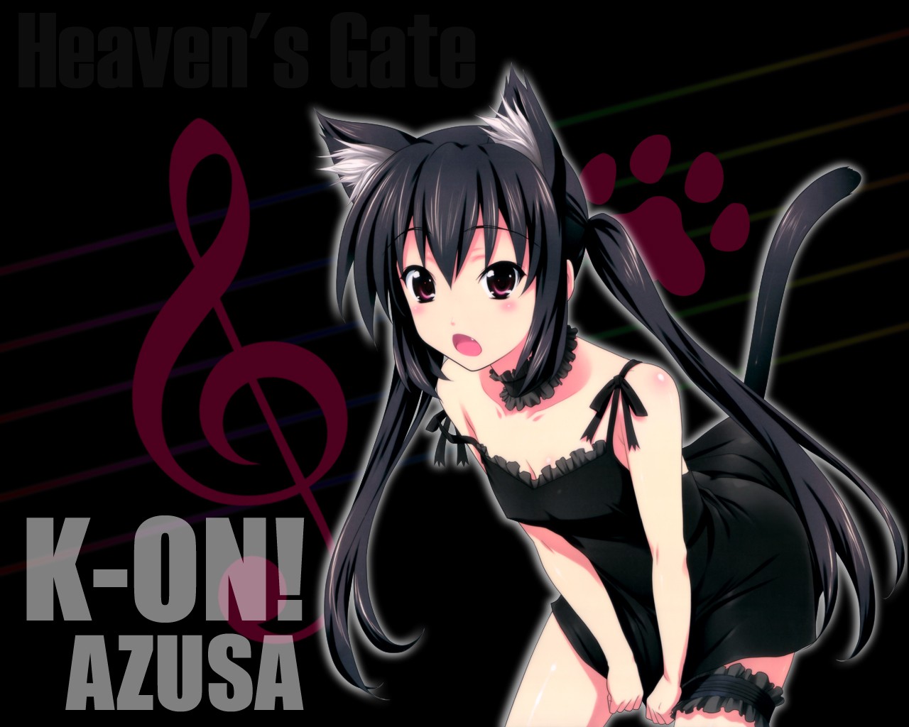 Anime 1280x1024 anime anime girls Nakano Azusa K-ON! cat girl dark hair animal ears long hair dark eyes