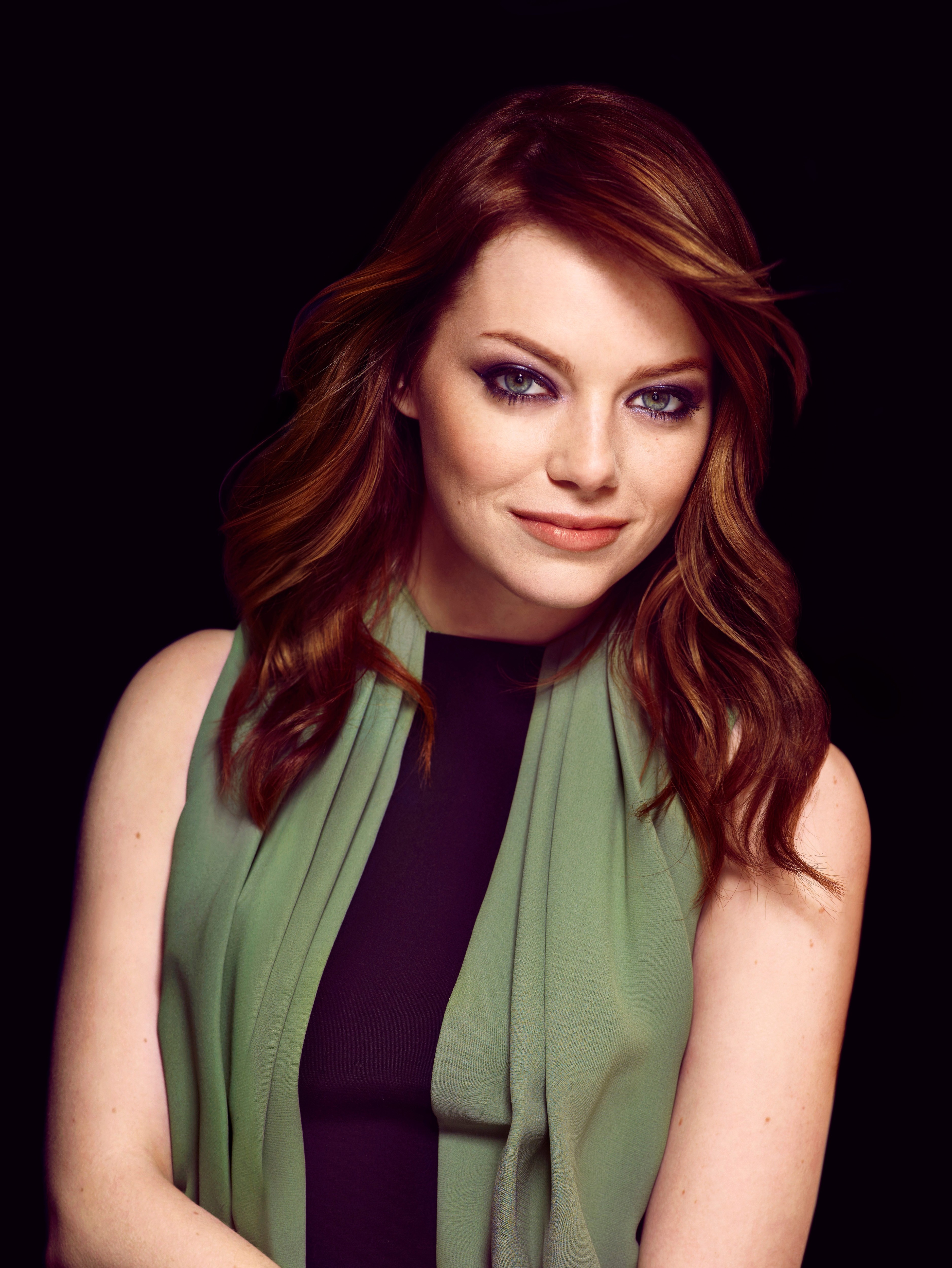 People 3754x5000 Emma Stone women portrait redhead face actress celebrity studio simple background black background looking at viewer women indoors indoors