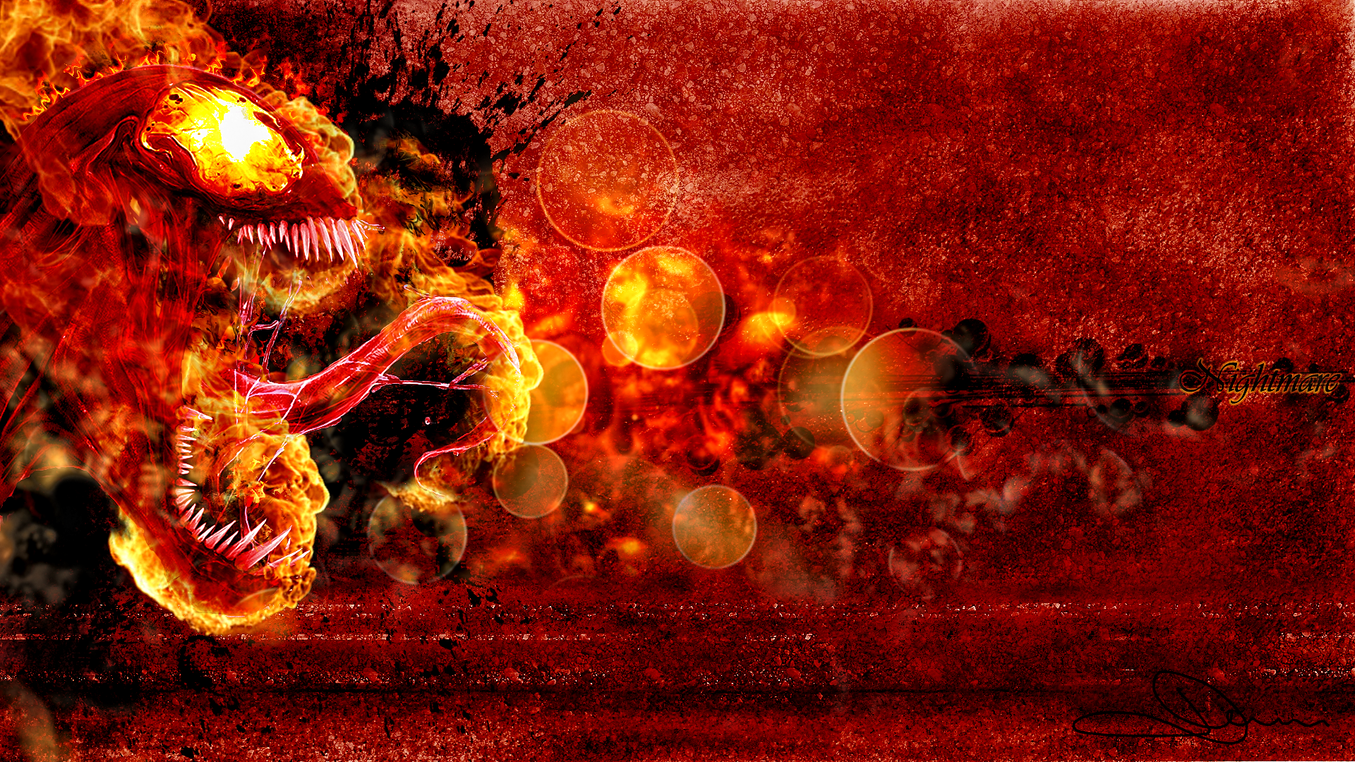 General 1920x1080 fantasy art Venom digital art tongues fire Spider-Man Flame Painter burning creature