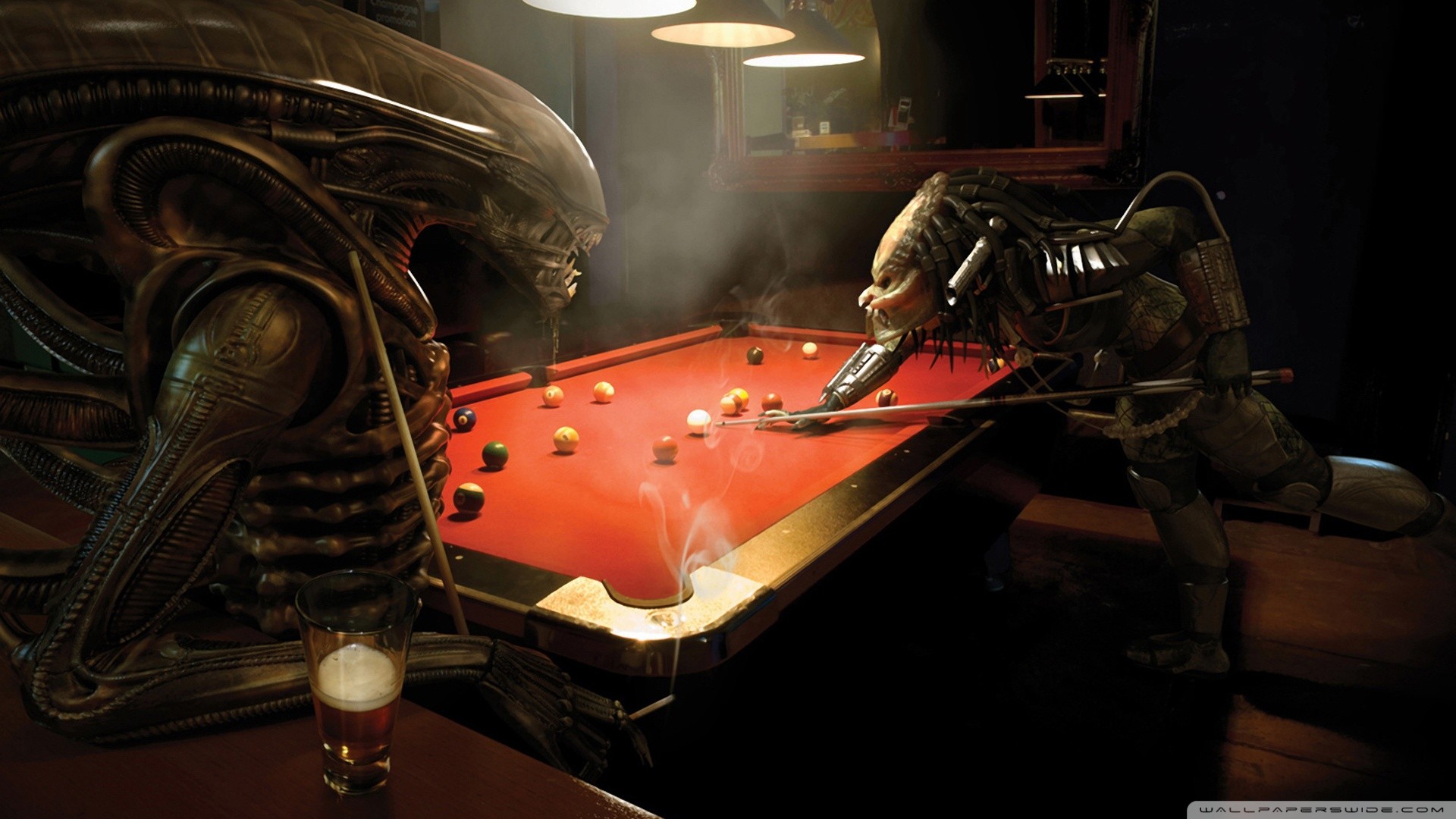 General 1920x1080 aliens pool table bar billiards billiard balls beer predator (creature) Xenomorph CGI ball tiles