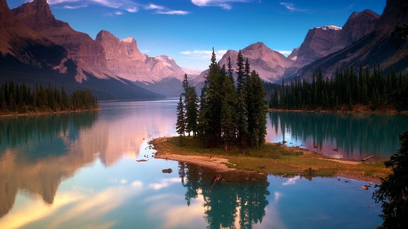 General 1366x768 nature mountains reflection trees