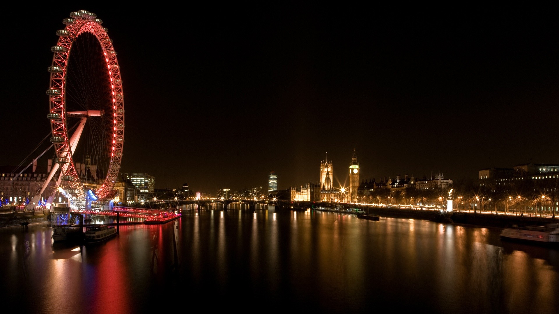 General 1920x1080 London London Eye ferris wheel cityscape night River Thames Westminster UK England river city lights