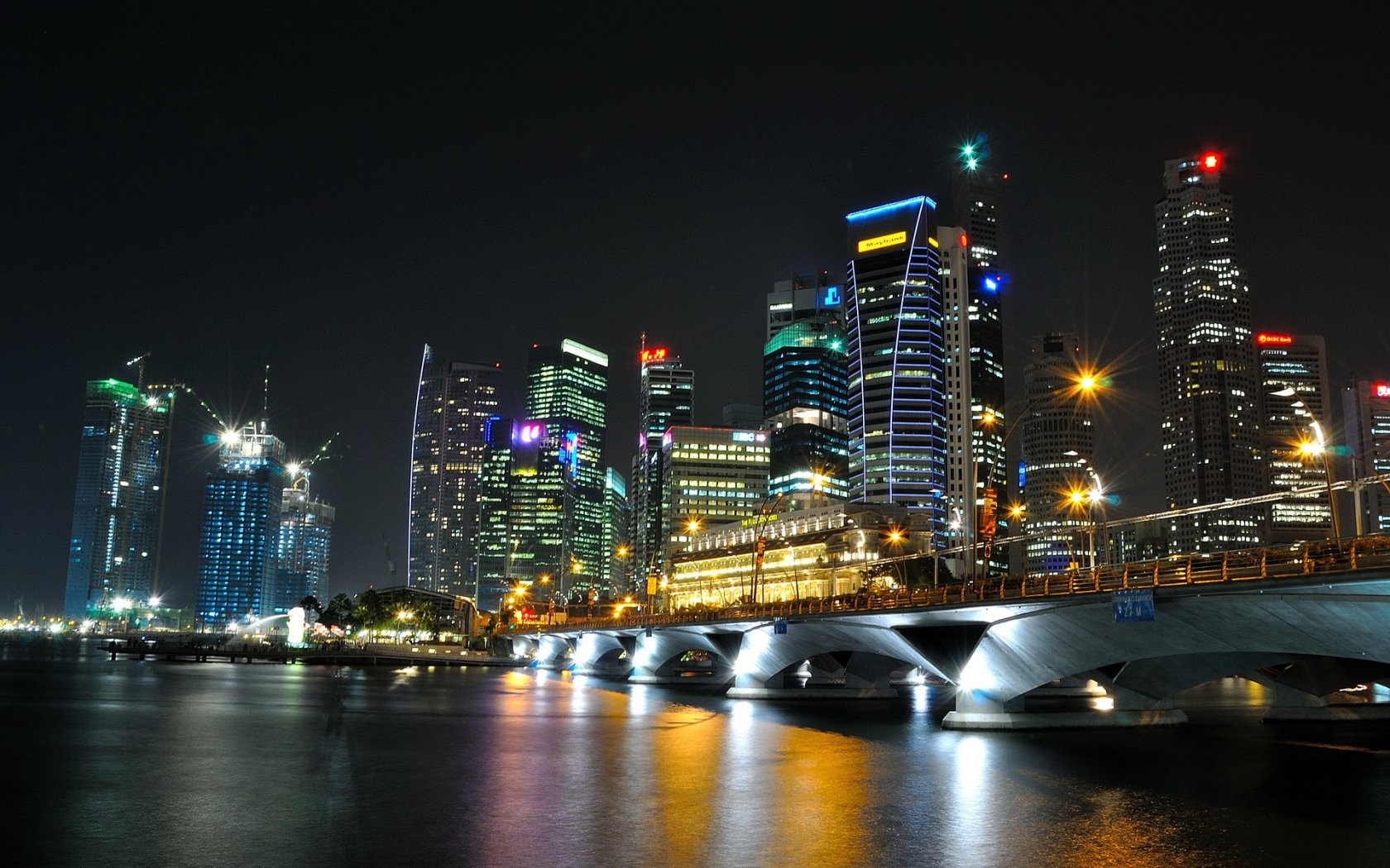 General 1680x1050 cityscape city lights bridge Singapore city Asia night