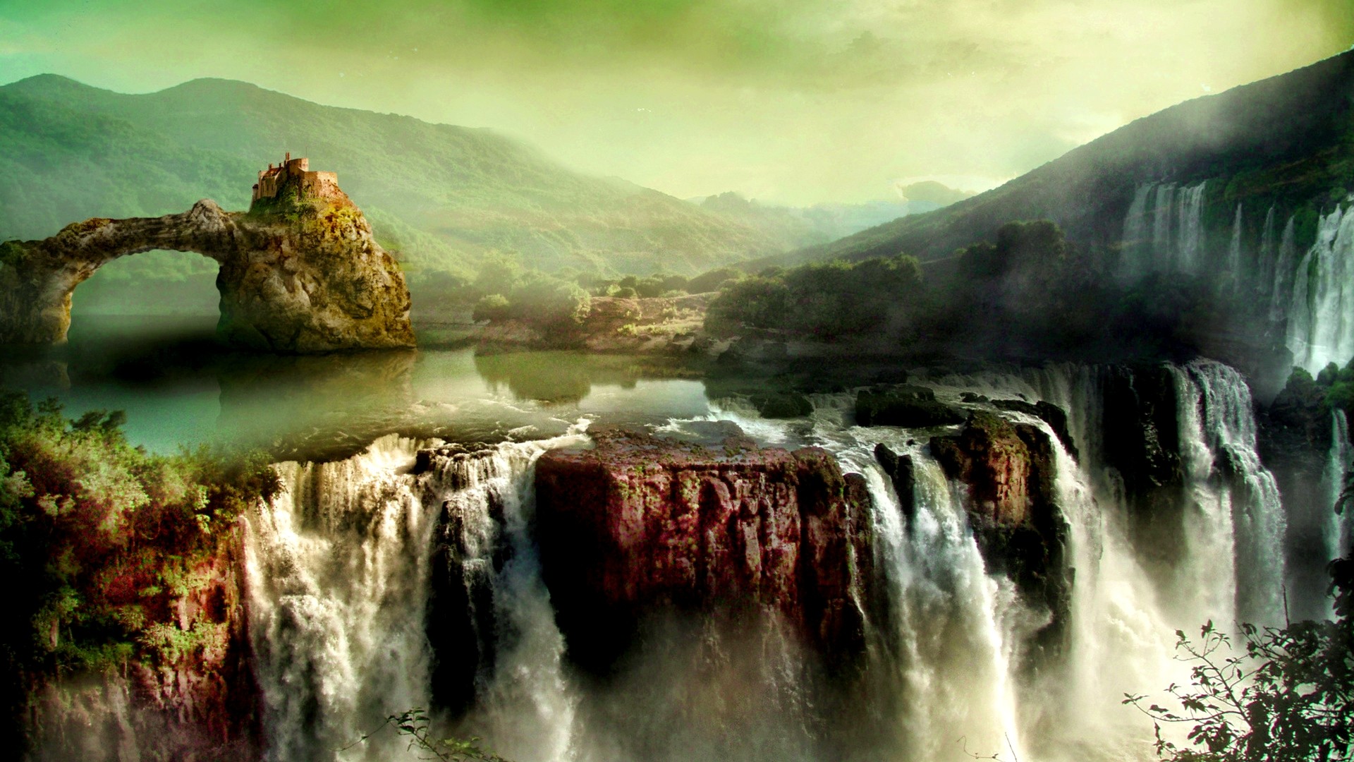 General 1920x1080 fantasy art landscape waterfall nature