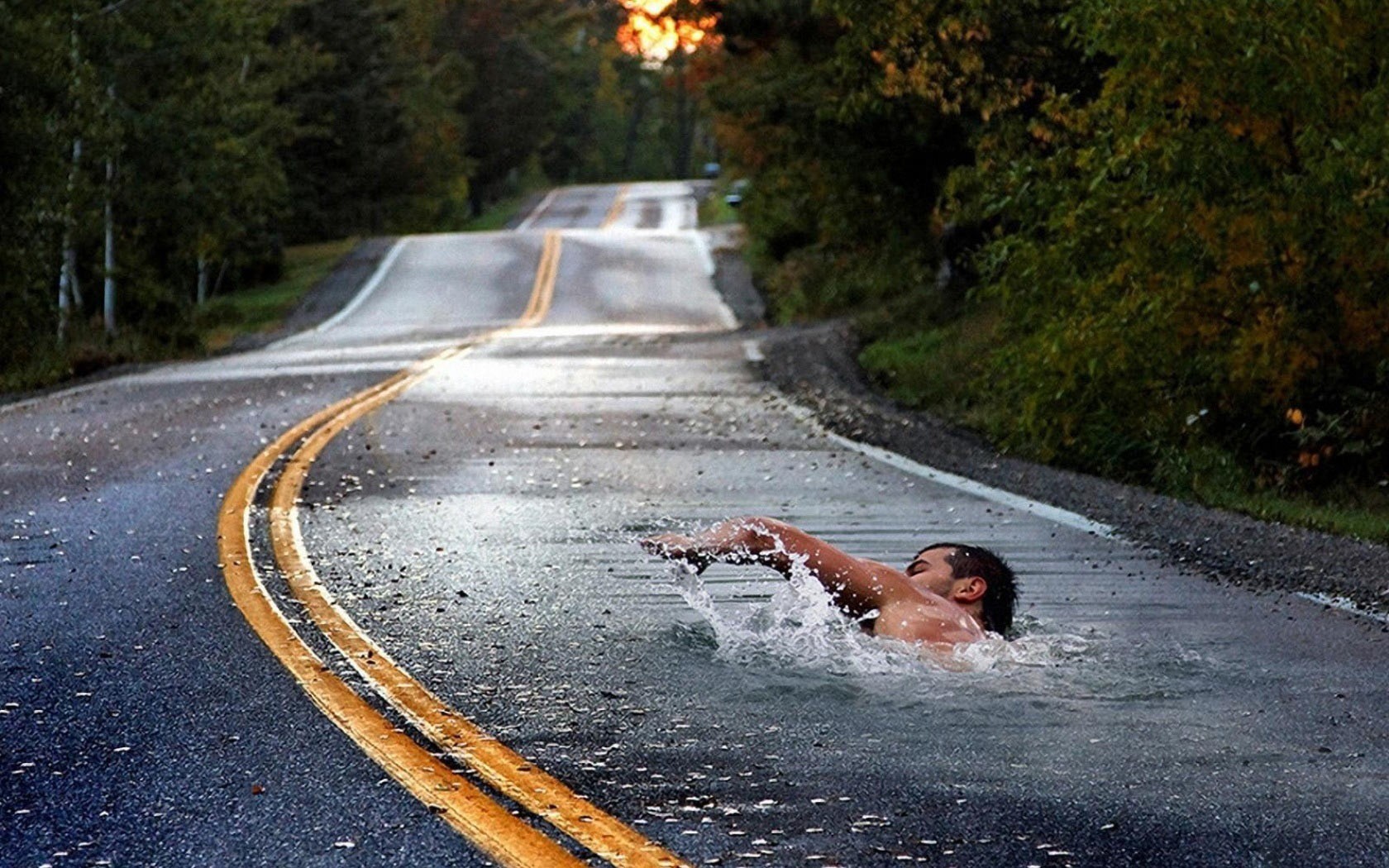 General 1680x1050 swimming photo manipulation road water asphalt humor men