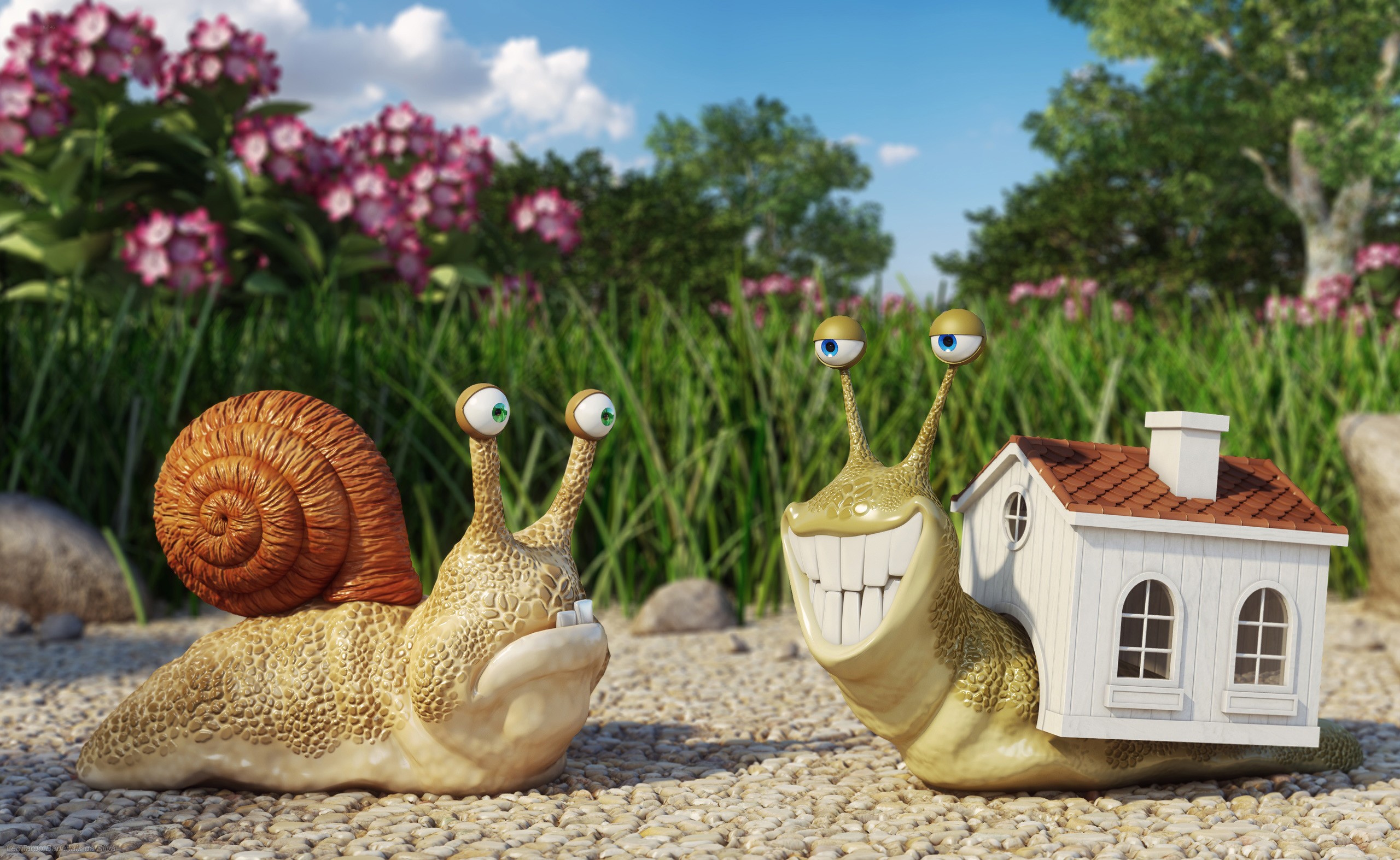 General 2560x1574 snail artwork CGI humor digital art