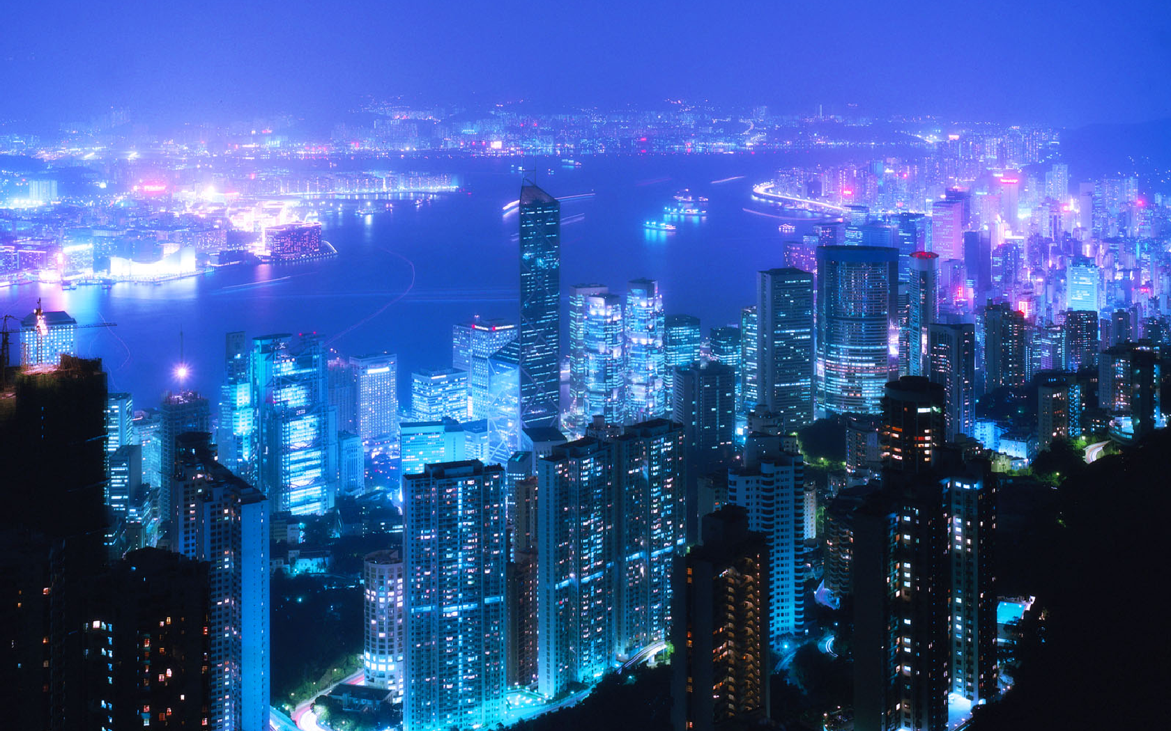 General 1680x1050 night cityscape Hong Kong Asia city lights