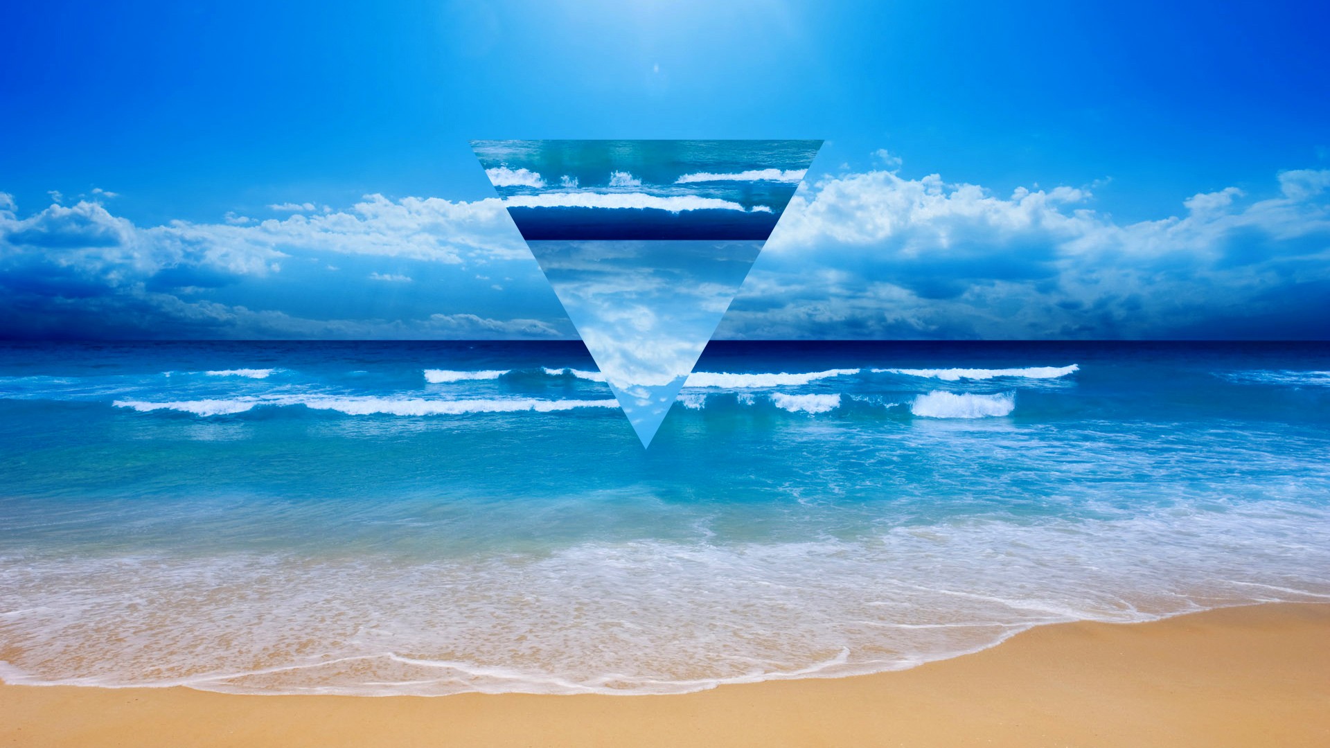 General 1920x1080 geometry triangle shapes beach blue waves horizon Cuba sky outdoors geometric figures digital art