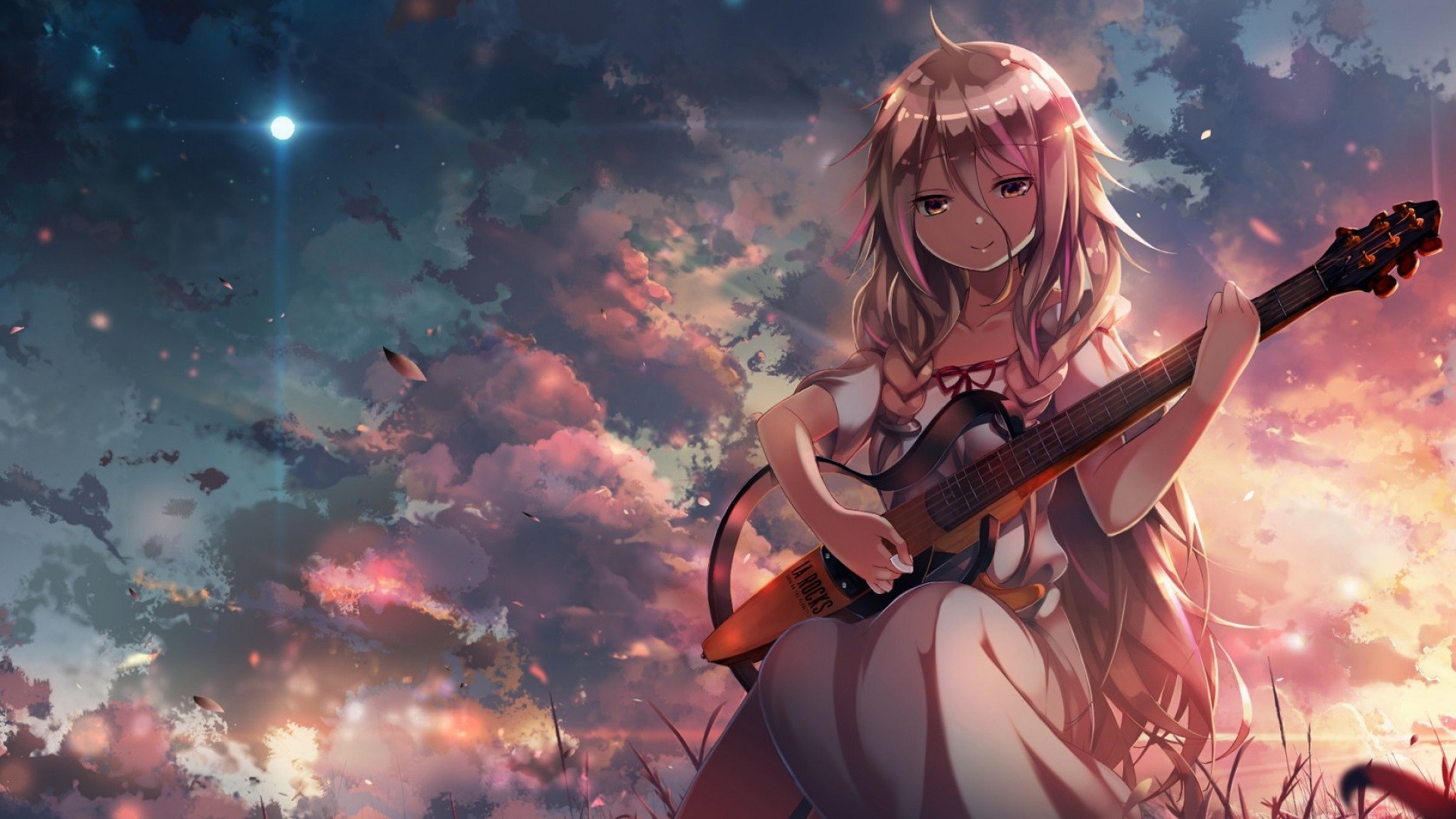 Anime 1920x1080 guitar musical instrument anime girls anime sky clouds Vocaloid IA (Vocaloid)