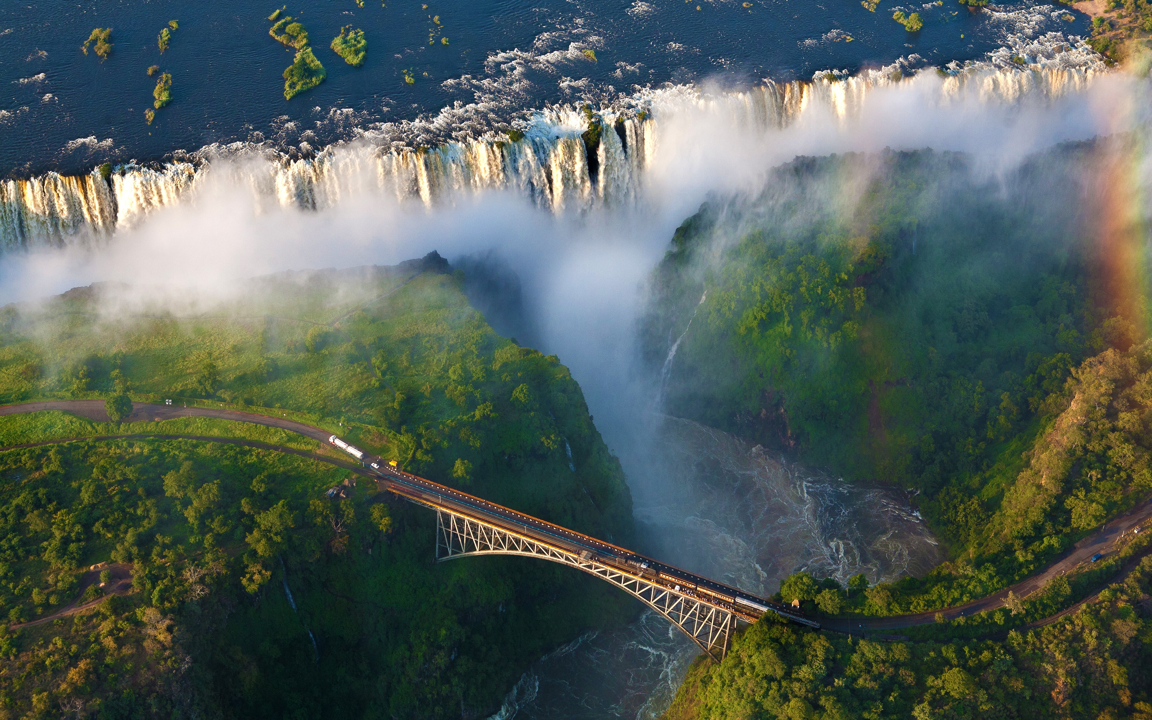 General 3840x2400 waterfall Africa aerial view bridge nature landscape Victoria Falls