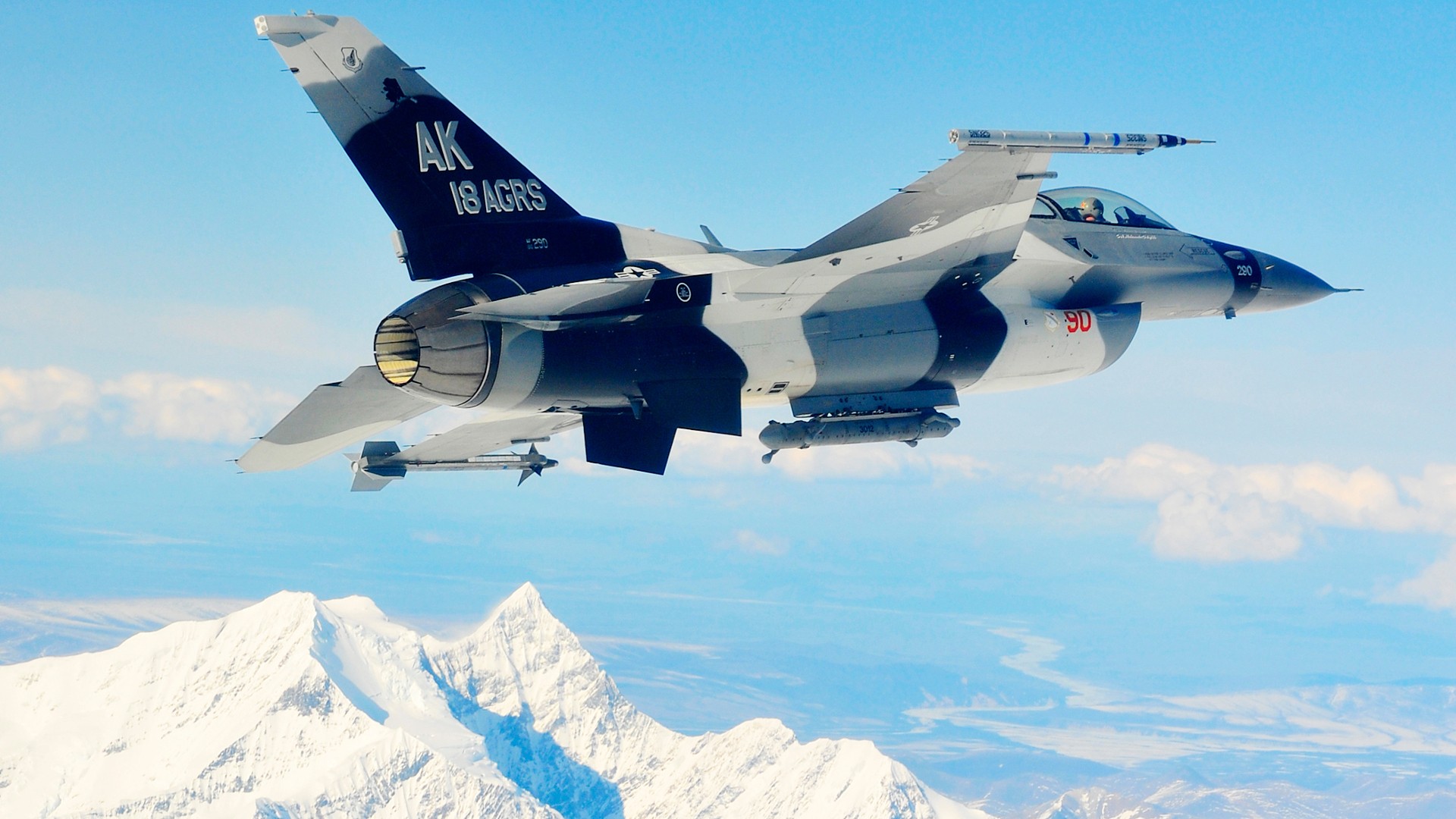 General 1920x1080 military aircraft military aircraft airplane jet fighter US Air Force General Dynamics F-16 Fighting Falcon snowy peak military vehicle American aircraft vehicle Alaska camouflage pilot helmet clouds flying sky snow