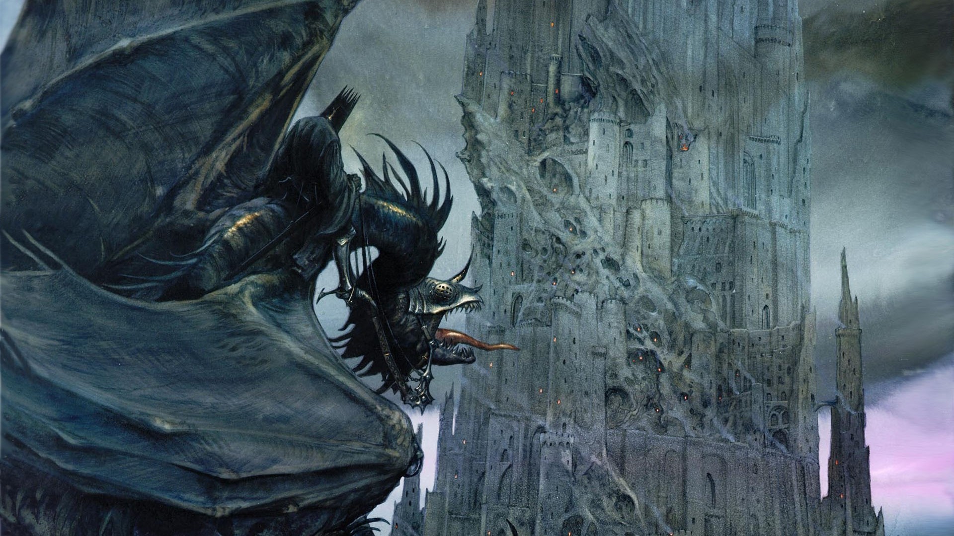 General 1920x1080 digital art fantasy art Barad-dûr The Lord of the Rings dragon castle flying tongues Witchking of Angmar John Howe Nazgûl J. R. R. Tolkien