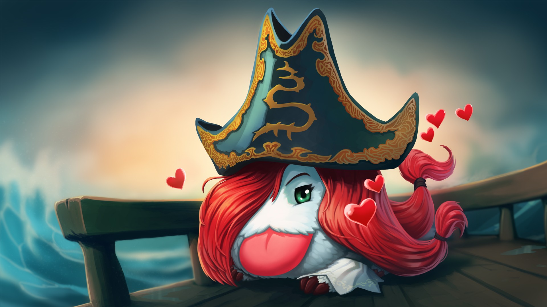 General 1920x1080 League of Legends Miss Fortune (League of Legends) Poro (League of Legends) video game art PC gaming video game characters digital art video games hair over one eye heart long hair tongue out water hat waves looking at viewer wood redhead blue eyes
