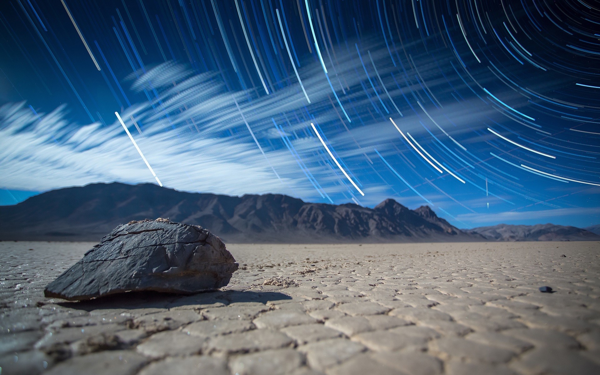 General 1920x1200 nature landscape abstract rocks desert hills long exposure star trails worm's eye view depth of field blue