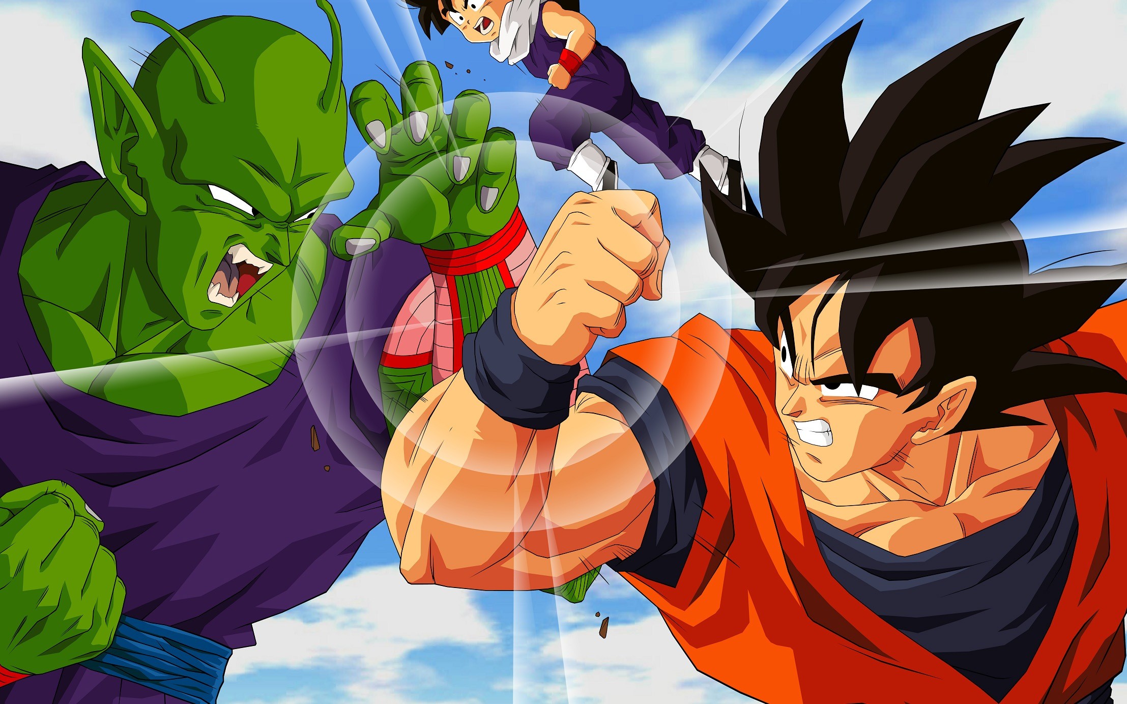 Anime 2215x1384 Dragon Ball Z Son Goku Piccolo Gohan anime muscles anime boys angry face battle Vegito