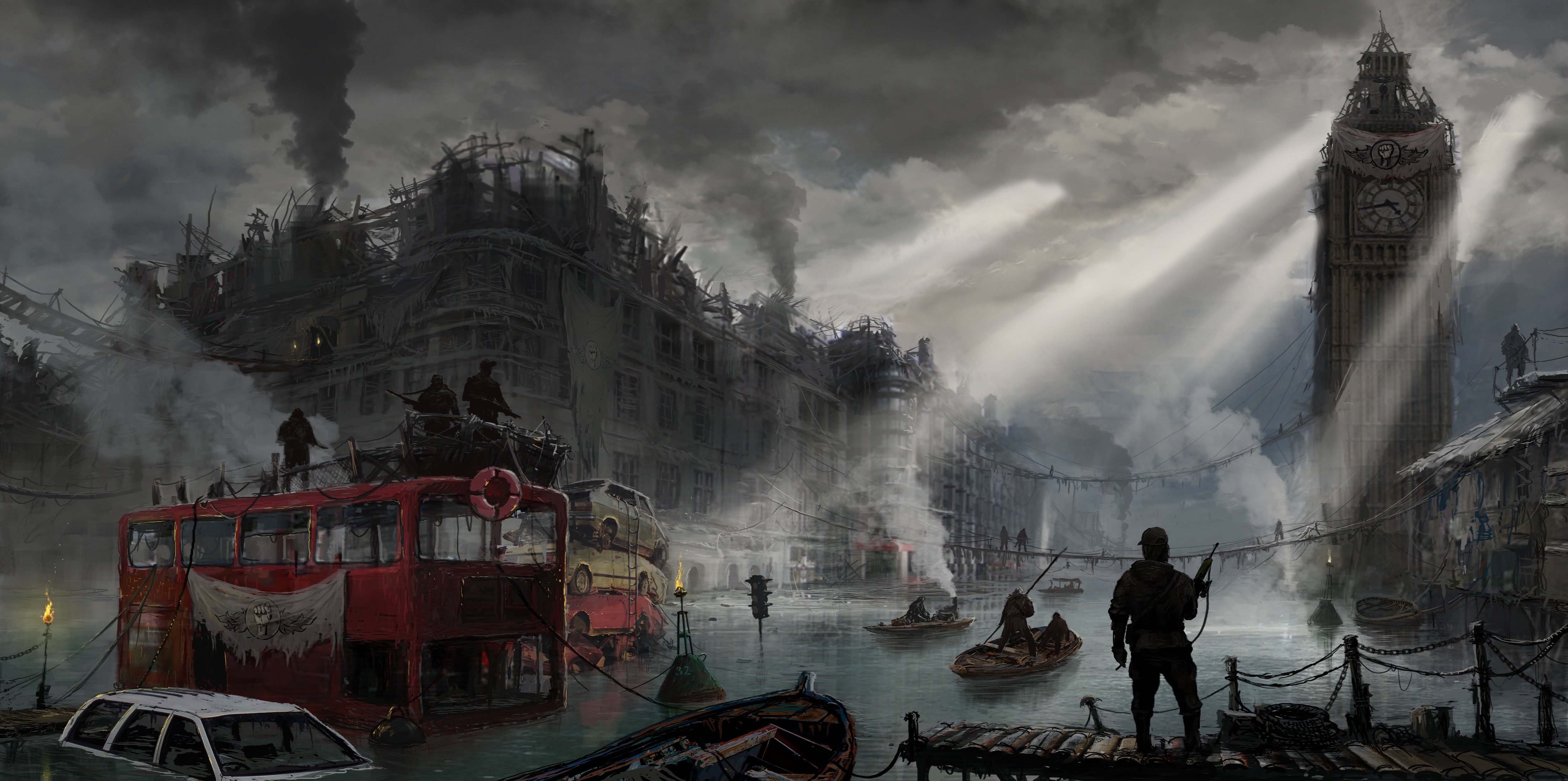 General 5000x2491 apocalyptic London artwork dystopian ruins