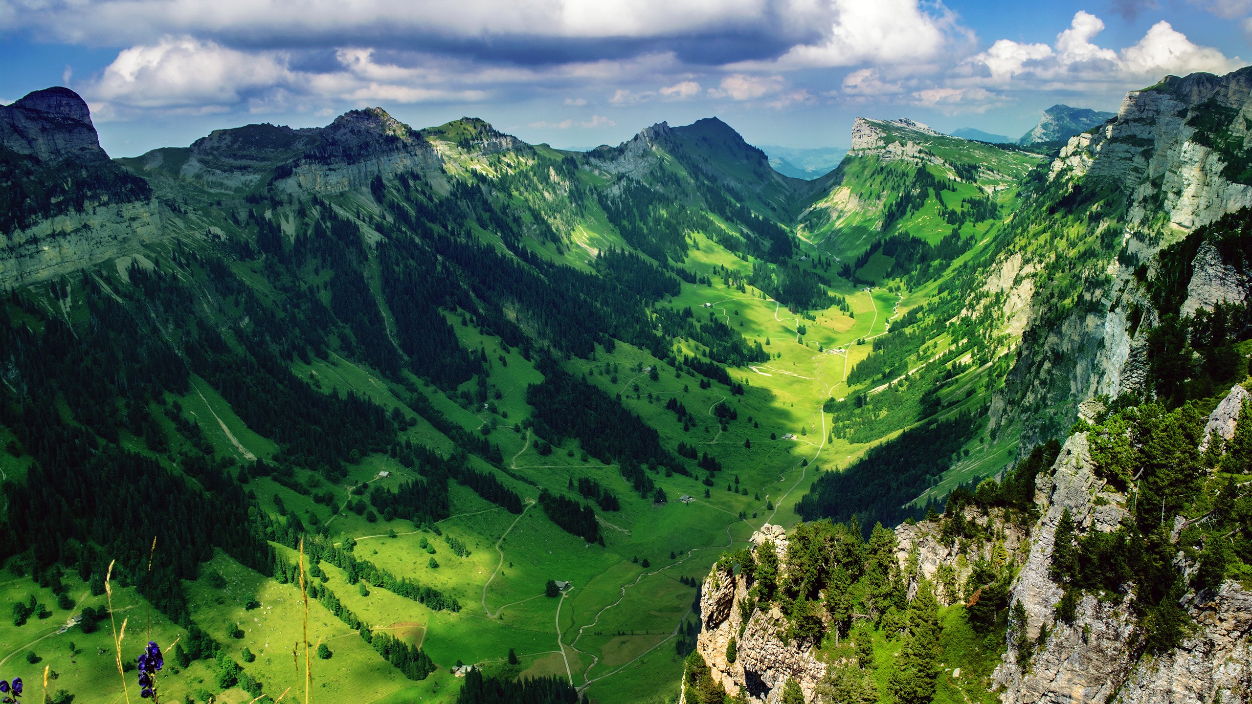 General 2560x1440 landscape mountains valley aerial view Alps
