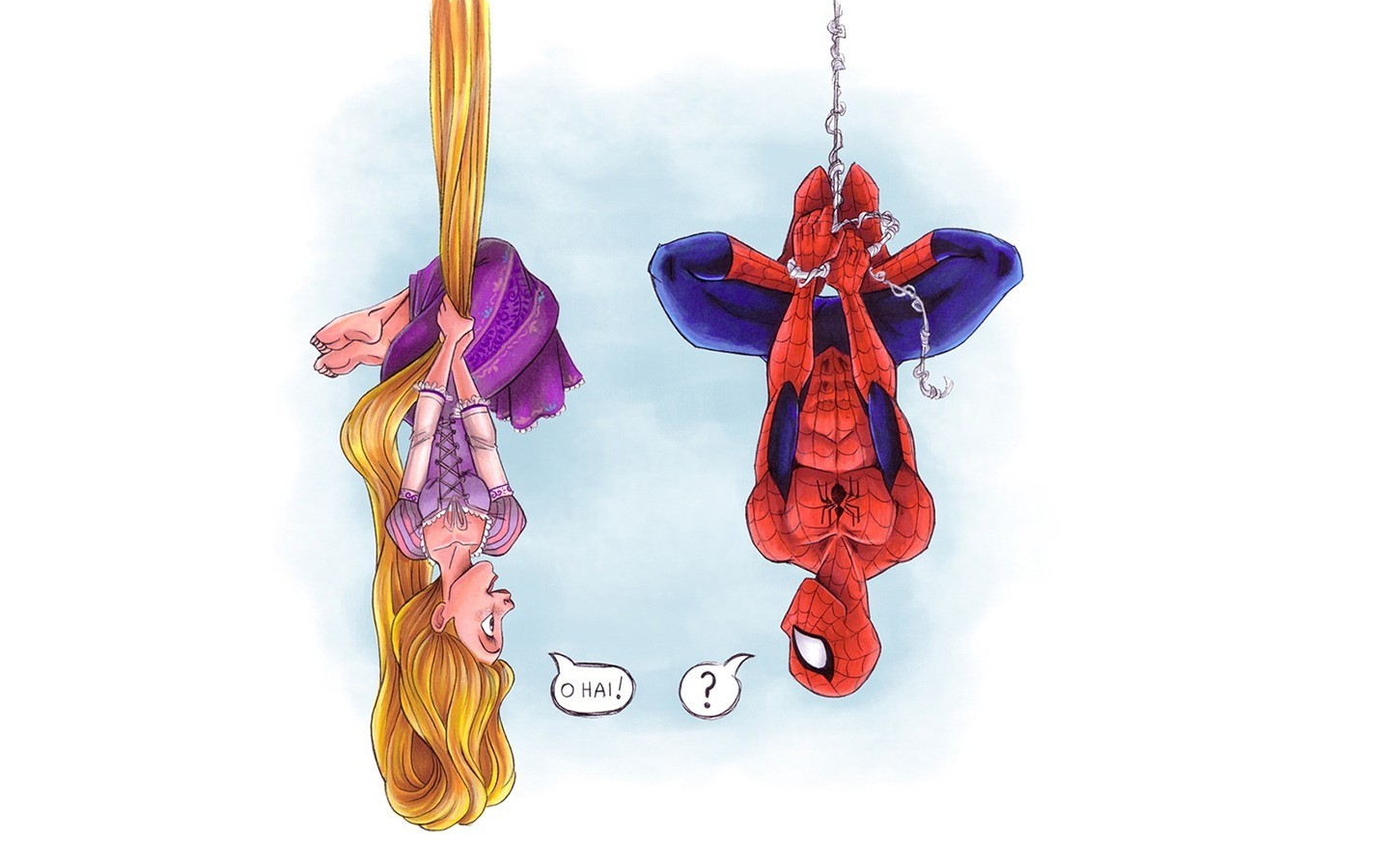 General 1440x900 Rapunzel spider Spider-Man movies upside down long hair Tangled crossover comics Disney humor speech bubble superhero