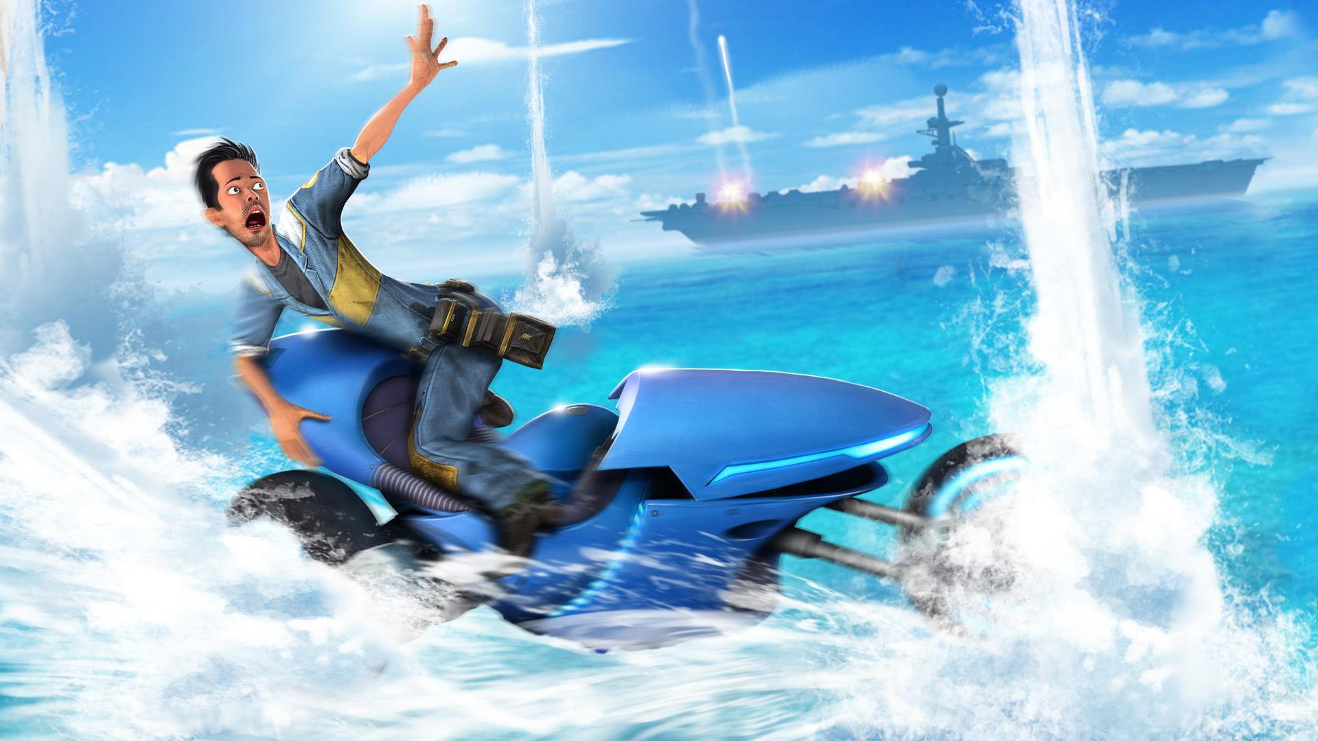 General 1920x1080 humor artwork blue Battleships sea jet ski splashes video games LocoCycle