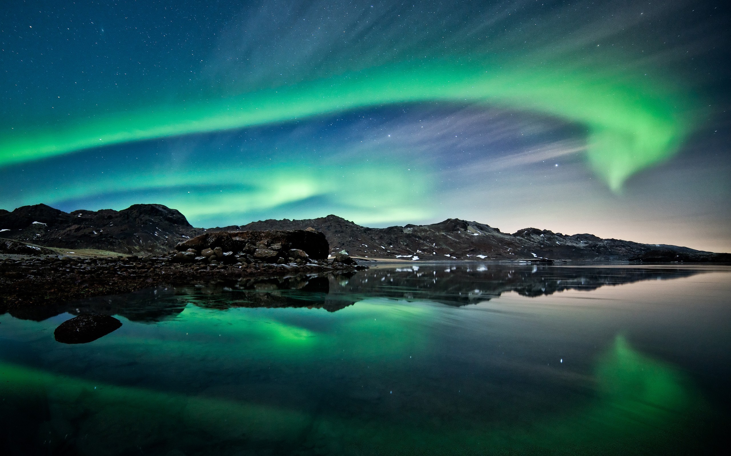 General 2560x1600 nature landscape aurorae night reflection water Iceland sky stars low light