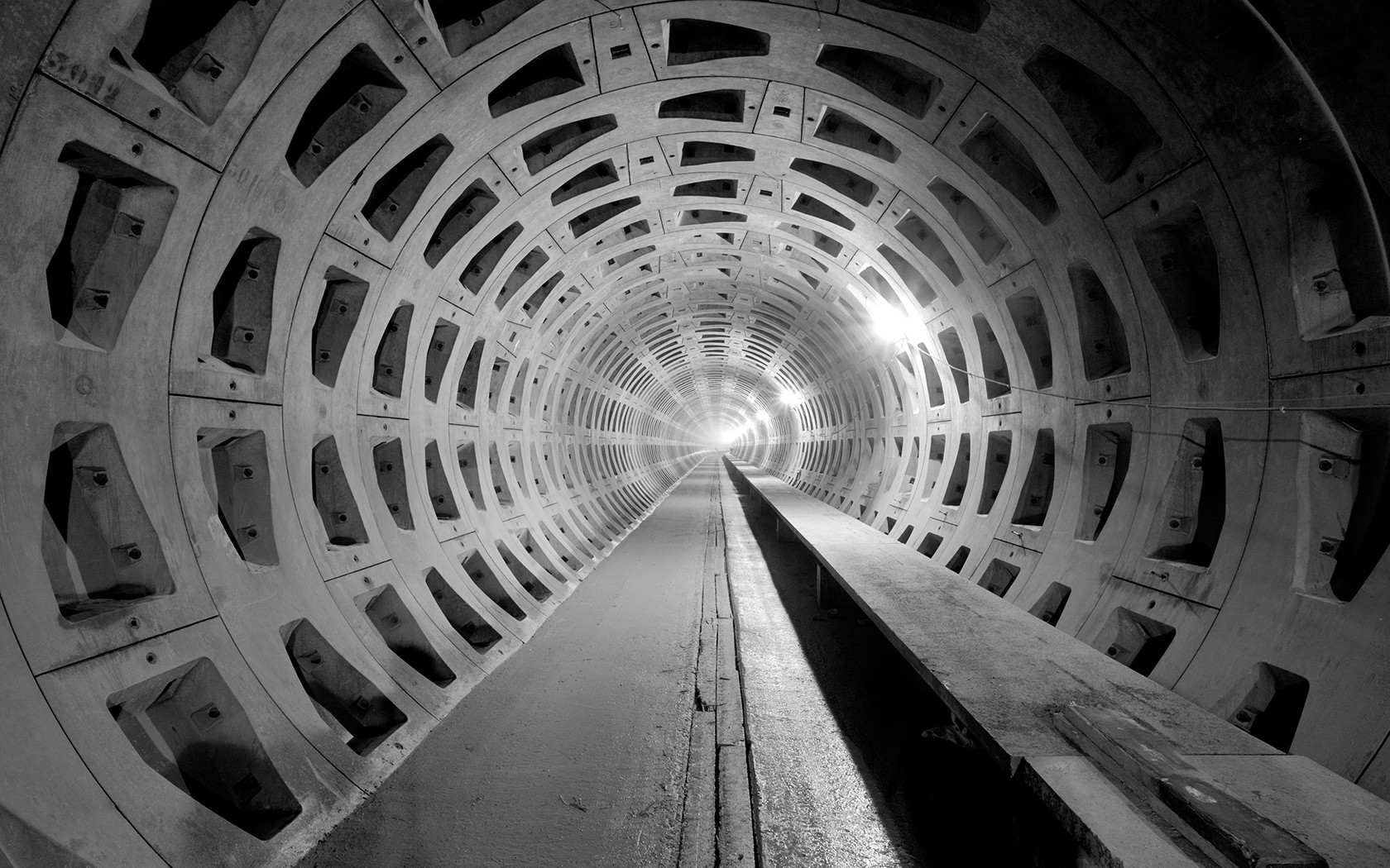 General 1680x1050 underground tunnel lights construction monochrome