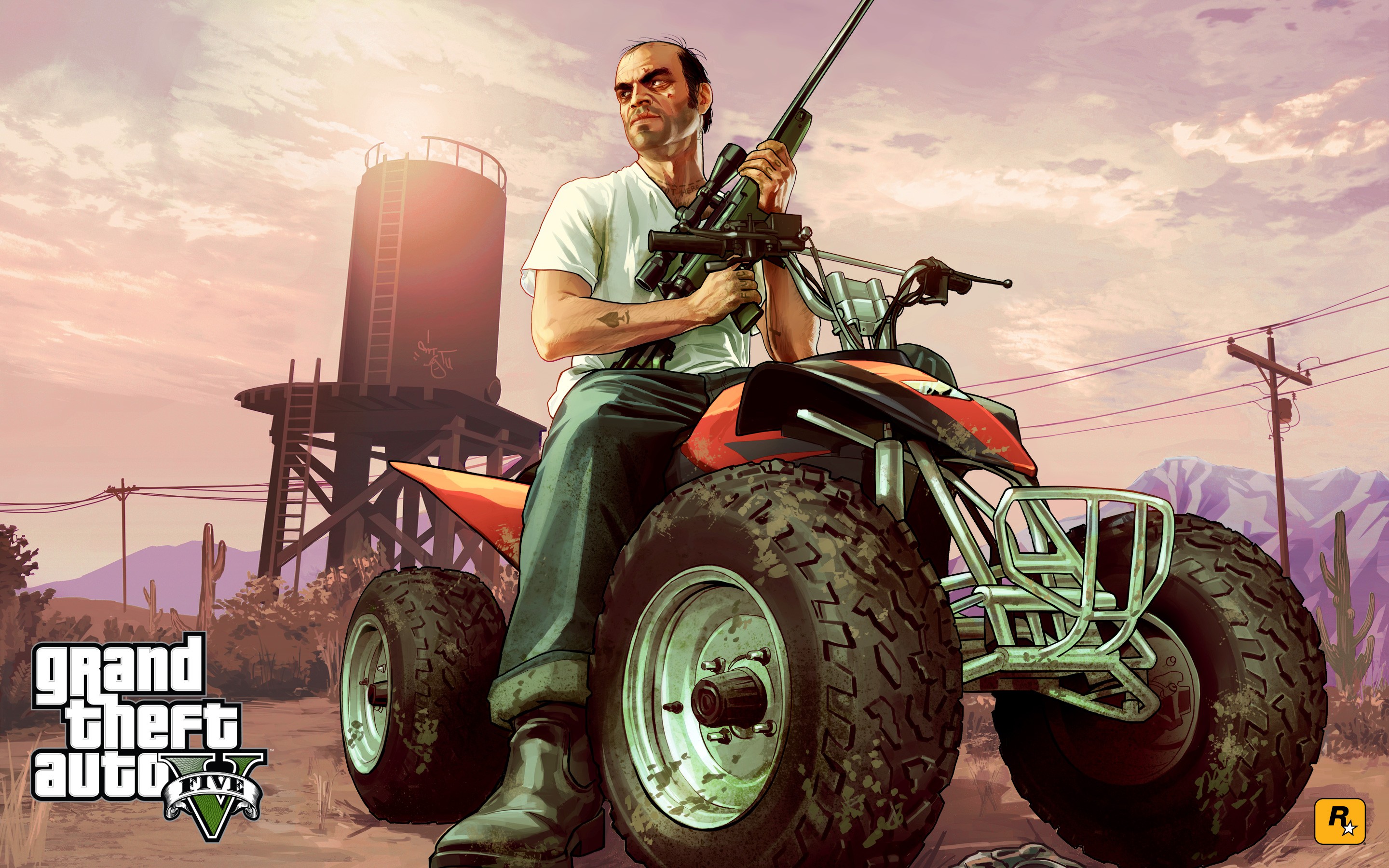 General 2880x1800 Grand Theft Auto V Grand Theft Auto video games video game characters Rockstar Games Trevor Philips sniper rifle ATVs