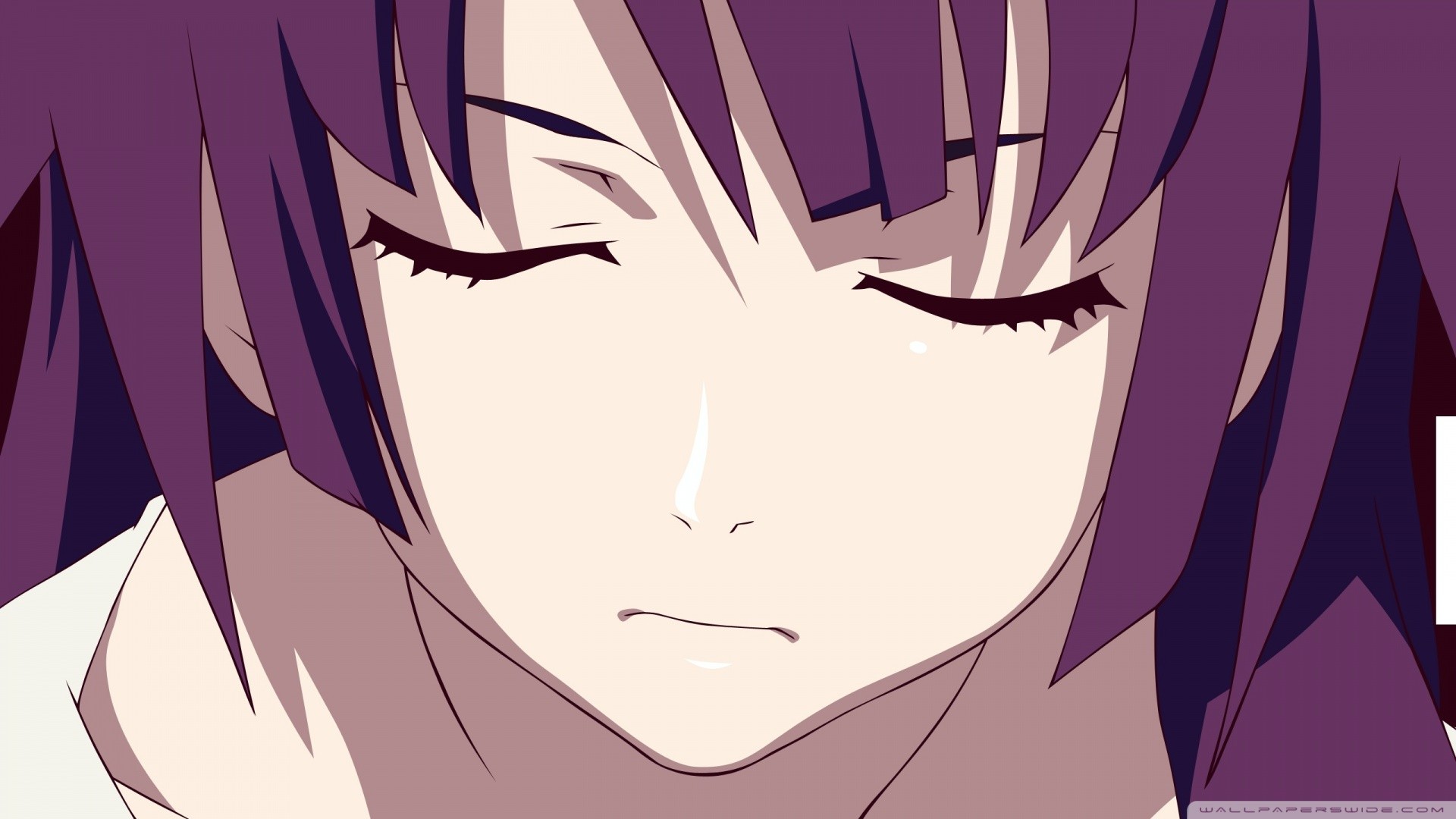 Anime 1920x1080 Monogatari Series anime Senjougahara Hitagi women sad face anime girls closed eyes purple hair